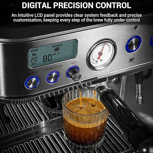 Miniatura 4 de Espresso Machine with Grinder, All-in-One Coffee Maker with PID Temperature Control & 15 Bar Italian ULKA Pump, Stainless Steel Barista Machine for