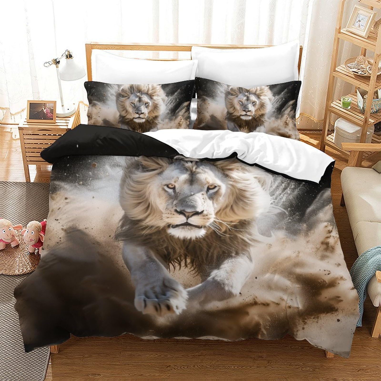 Housse de couette lion 3D respirante pour reguler la transpiration nocturne au lit