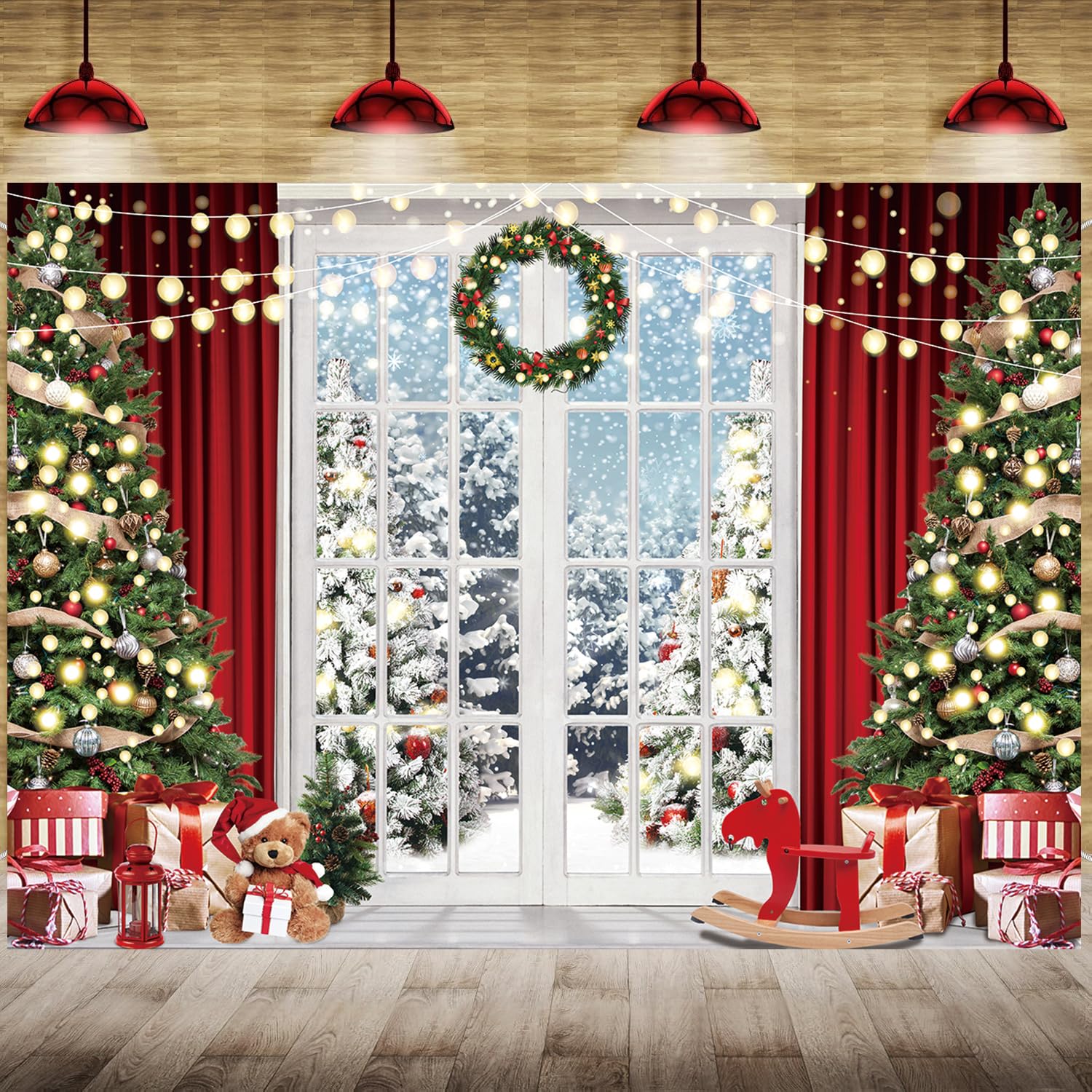 Weihnachts-Fotohintergrund 300x243 Cm – Winterlandschaft Mit Schnee & Tannenbaum Für Fotoshootings