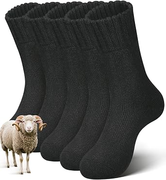 sellto 5 Pairs Merino Wool Socks for Men, Thick Warm Hiking Socks, Wool Winter Socks, Soft Mens Crew Sock
