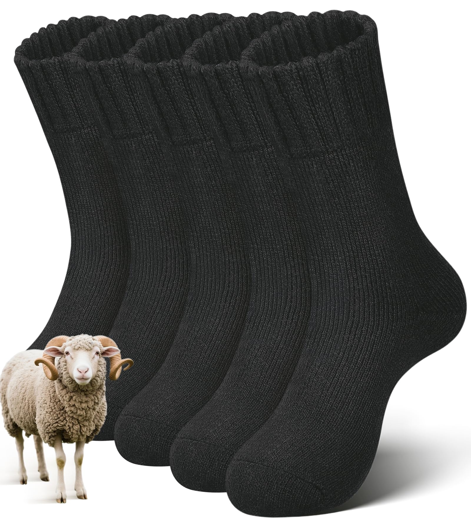 sellto 5 Pairs Merino Wool Socks for Men, Thick Warm Hiking Socks, Wool Winter Socks, Soft Mens Crew Sock