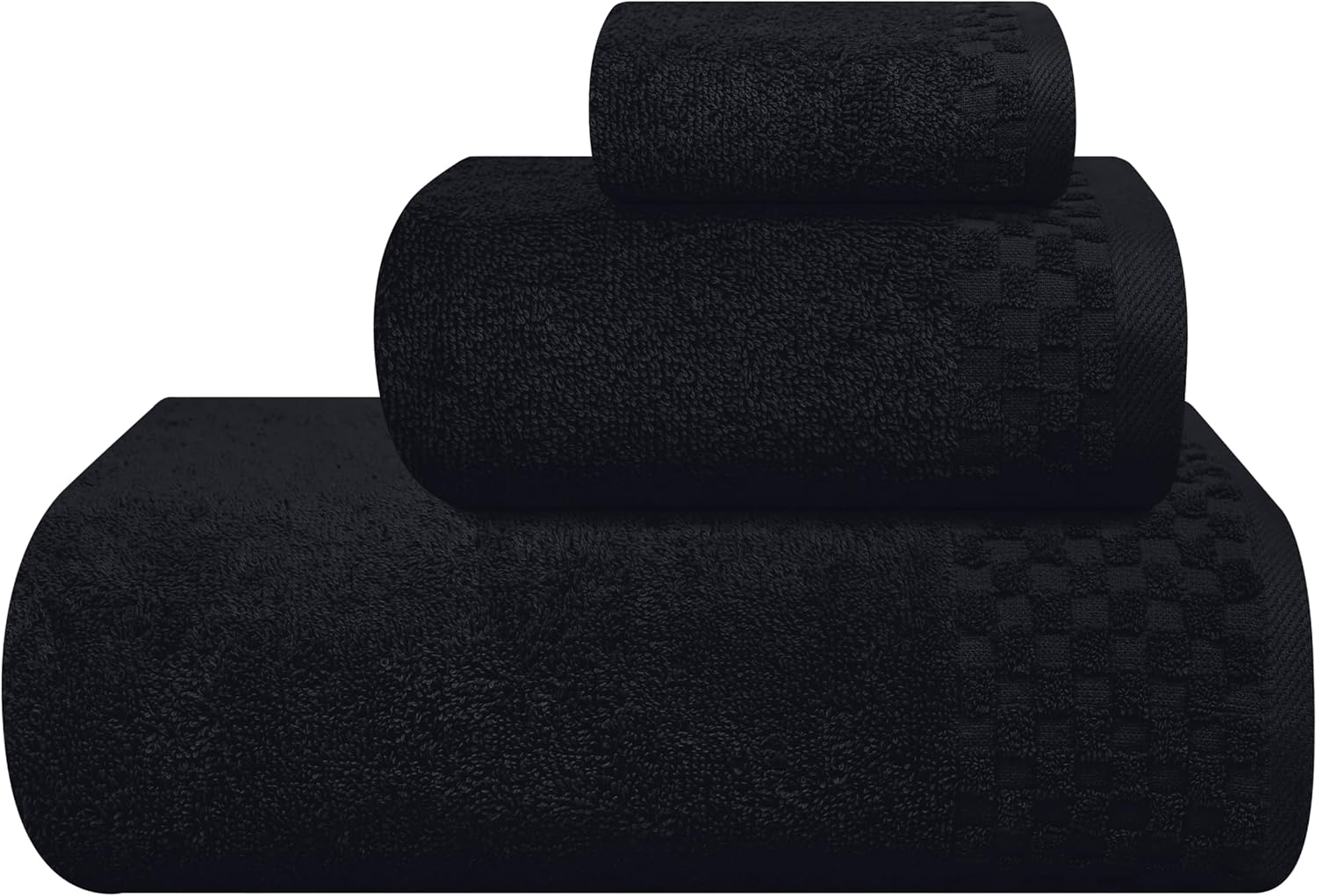 MyOwn Ultra Soft 3 Pack Cotton Towel Set, Contains a Bath Towels 28x55 inch, a Hand Towels 16x24 inch & a Wash Coths 12x12 inch, Ideal Everyday use, Compact & Lightweight - Black