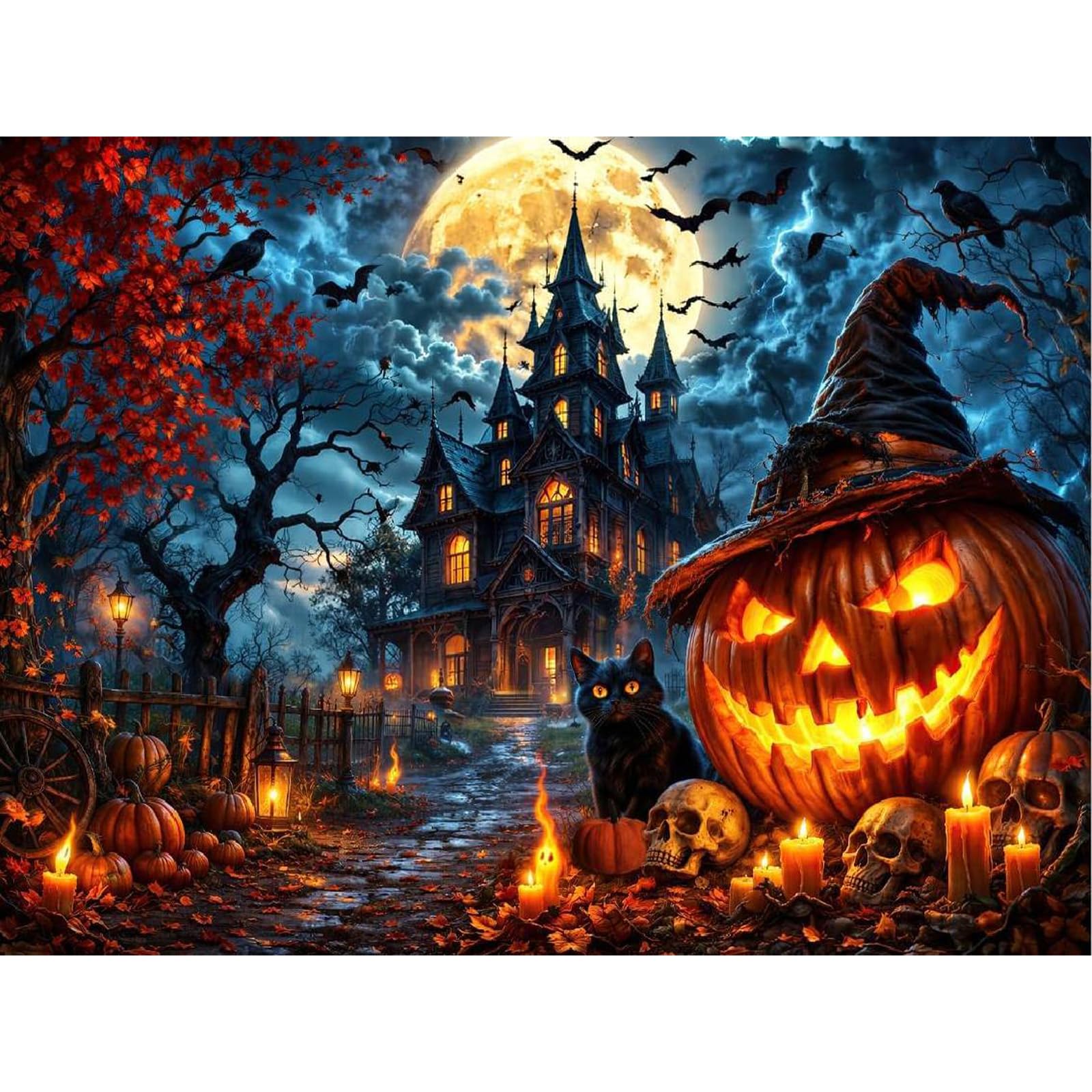 Bowetile Framed Pumpkin Paint by Numbers for Adults Canvas, Castle Painting by Numbers Kit for Beginners Canvas, DIY Color Oil Painting Acrylic Paints for Home Wall Decor30x40cm