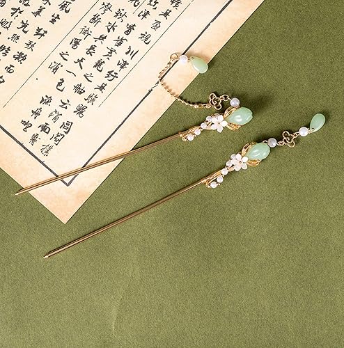 Miniatura 7 de Palillos de pelo de metal con flores de estilo retro, palillos chinos con diamantes de imitación para el cabello, accesorios para mujeres de pelo