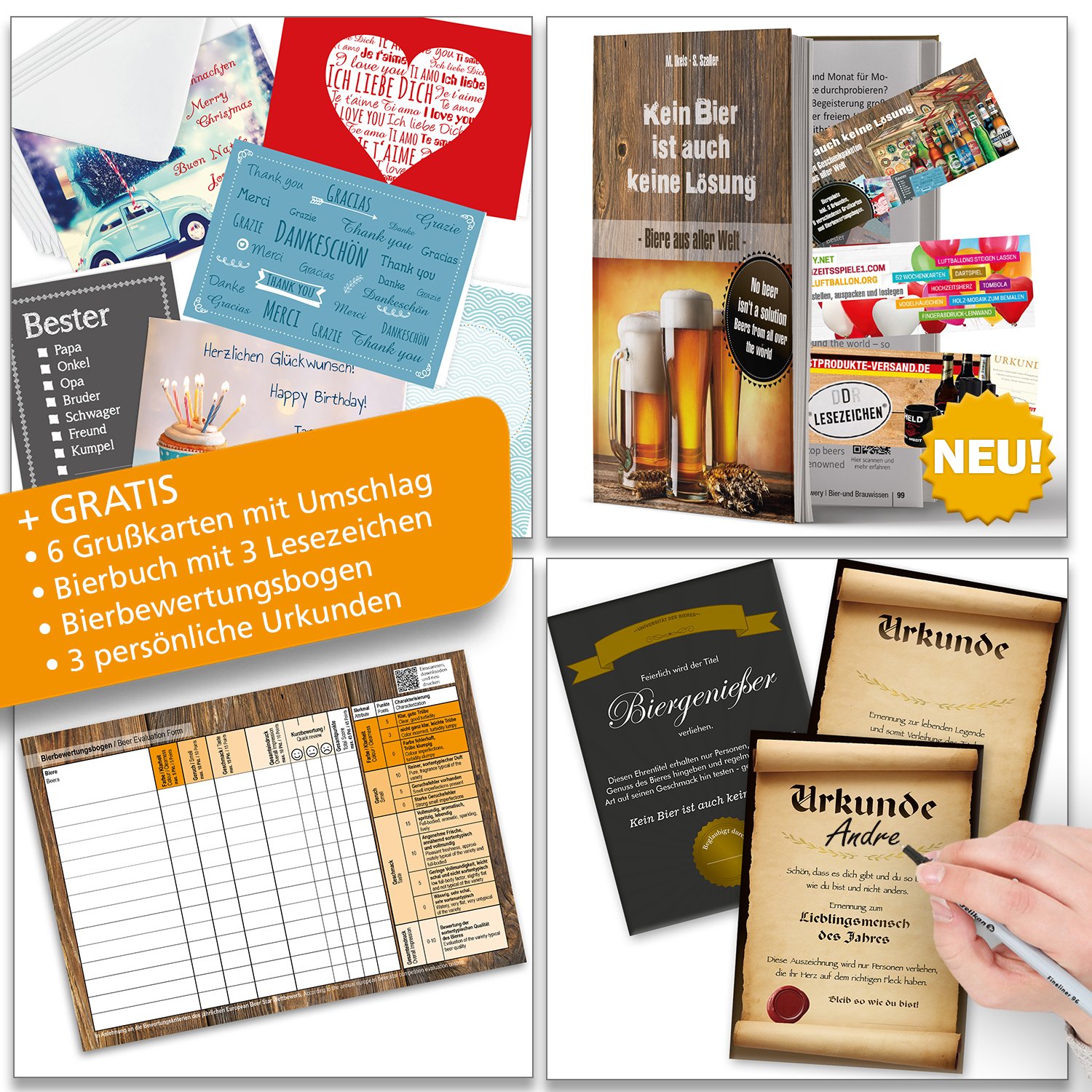 Bier-Adventskalender Welt & Deutschland - 24 Flaschen Geschenk-Set | Internationaler Bierkalender mit 24x Mehrweg-Flaschen, Bierbuch, Urkunden und edlem Karton in Holzoptik für Männer