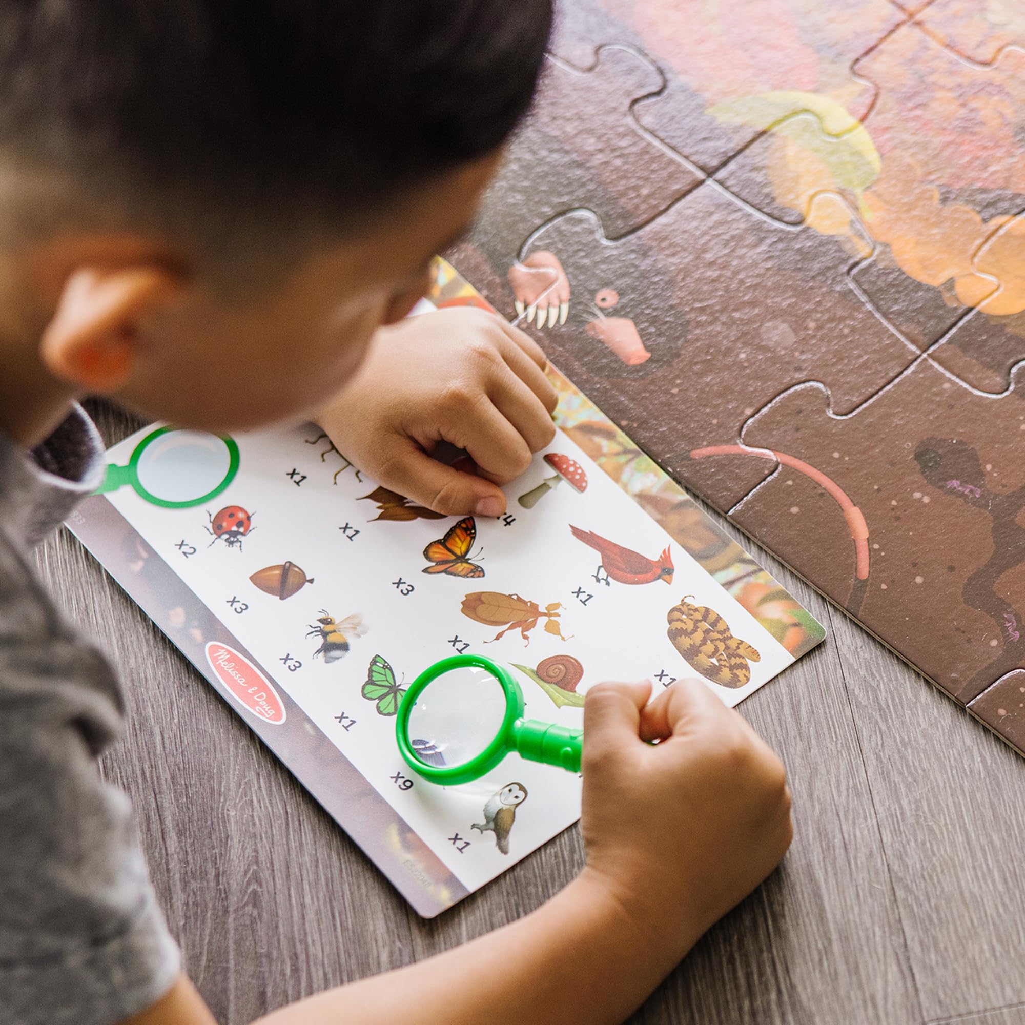 Melissa & Doug Let’s Explore Puzzle de Sol Double Face Cherchez et Trouvez, 48 pièces géantes en Carton, 2 Puzzles différents, Jouet d'éveil et de développement, 3+, Cadeau pour garçons ou Fille