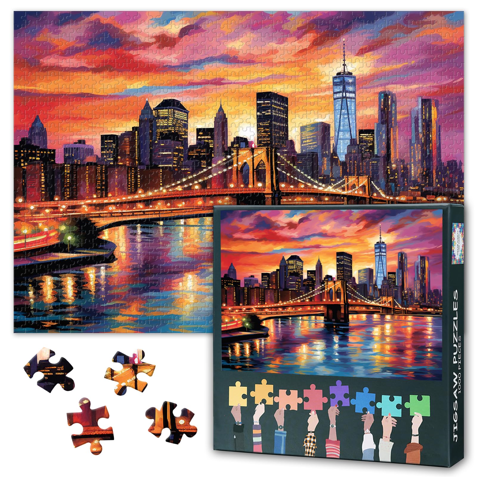 ‌1000 Piece Jigsaw Puzzle for Adults Surreal Golden Hour Cityscape Art with Twilight Reflection Therapy & Urban Skyline Meditation Décor 27.5x19.7 Inch‌