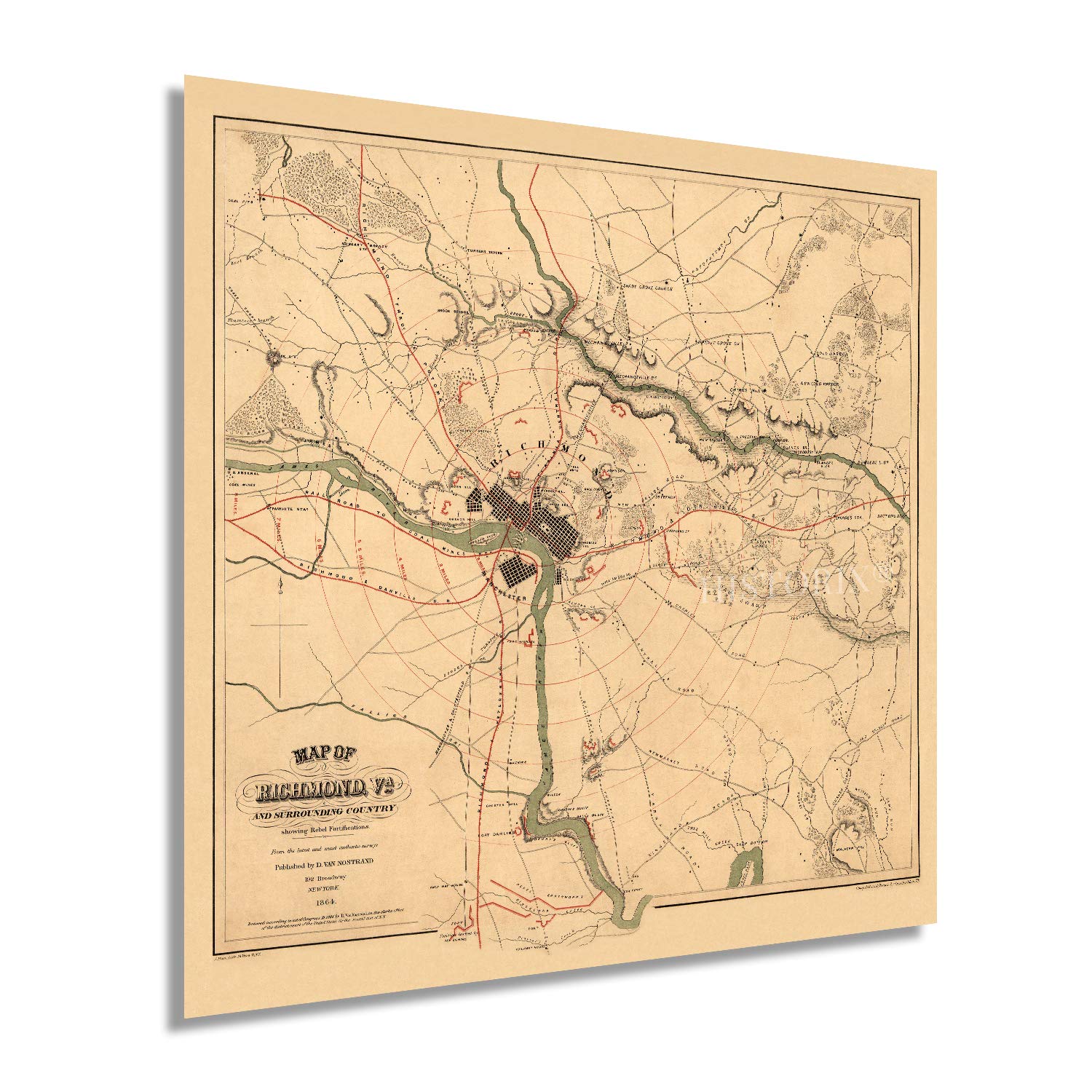 Buy HISTORIX Vintage 1864 Richmond Virginia 16x16 Inch Vintage