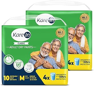 KareMed Adult Diaper Pants for Incontinence, Medium, Waist Size 75-100 cm (30"-40")-Pack of 2 (20 Count)