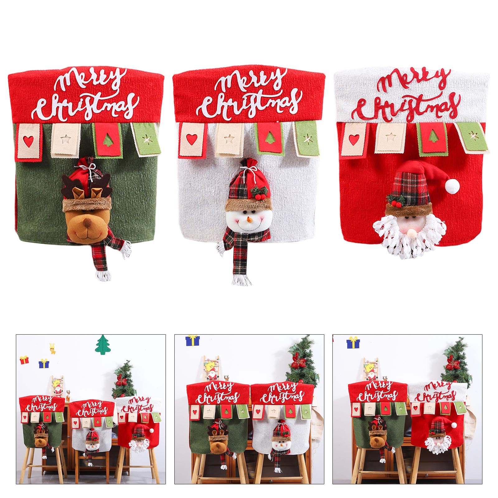 ZHIZHOUNEY Decorative Santa Chair Back Flannel Slipcovers Christmas Chair for Christmas Flannel Fabric Protectors