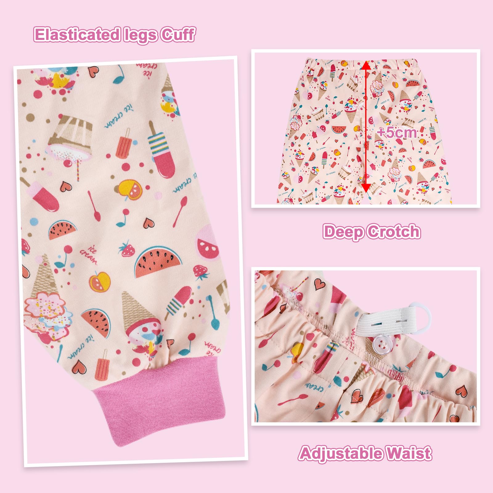 FLYISH DIRECT Potty Training Pants, 2 Pairs Absorbent Diaper Pants, Leak-Proof Reusable Training Pants Girls, 100% Cotton, Breathable Potty Trouser for Kids, 3-5 Years, Owl & Ice Cream — view 5