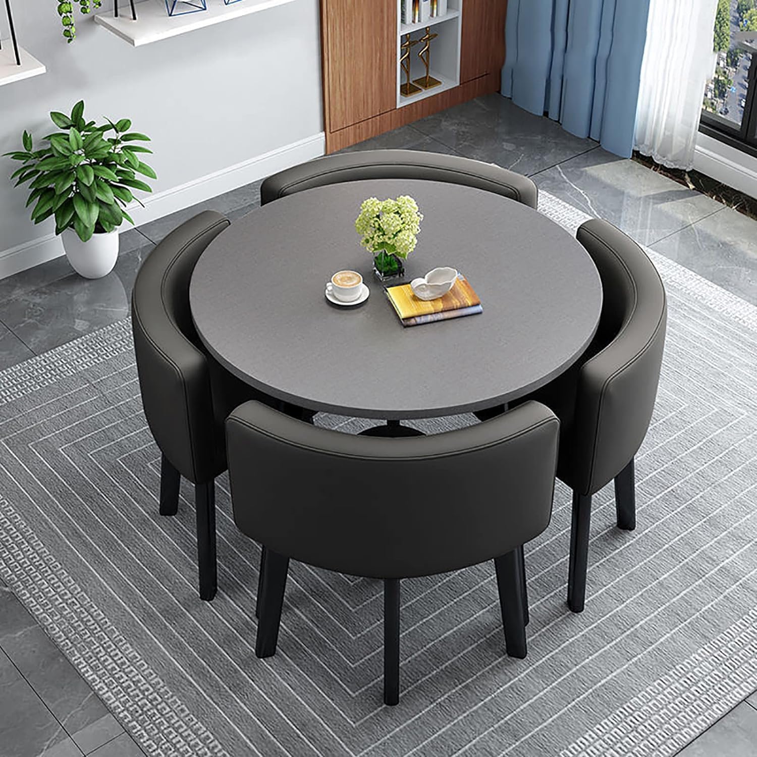 Modern Dining Table Set for 4 Round Conference Room Table with Chairs Small Round Dining Room Table Set Circle Kitchen Table for 4,A30-80x80x75cm