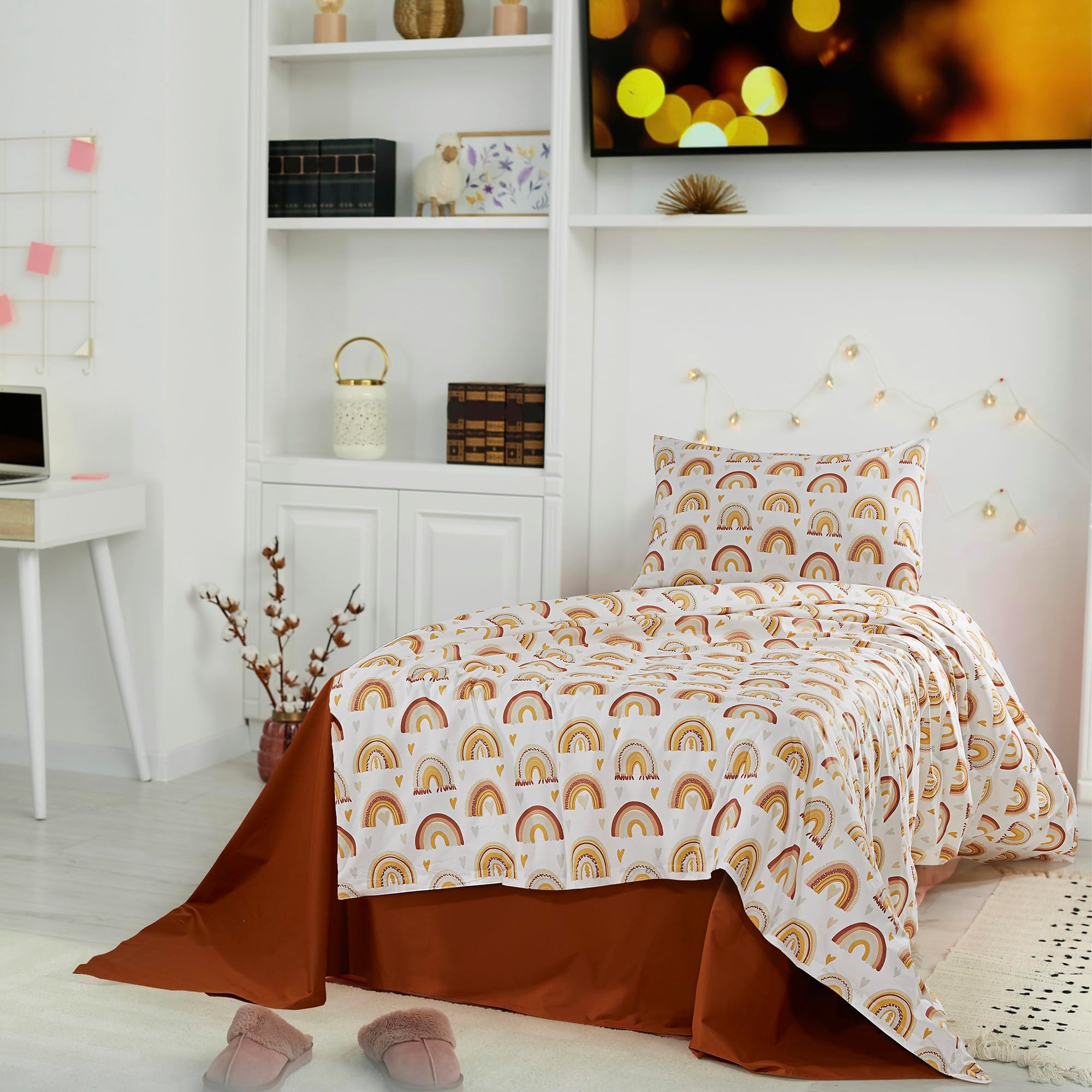 MUNDOLINDO100% Cotton Duvet Cover Rainbow Boho Duvet Cover Queen 2-Piece Coquette Bedding (White, Twin)