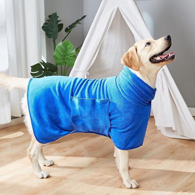 Zorela Dog Drying Coat Towel Robe, Super Absorbent Dog Bathrobe 400gsm Microfibre Dog Towel Coat, Super Soft & Fast Drying Pet Dog Robe, Adjustable Collar & Waist Dog Dressing Gown for Medium Dog