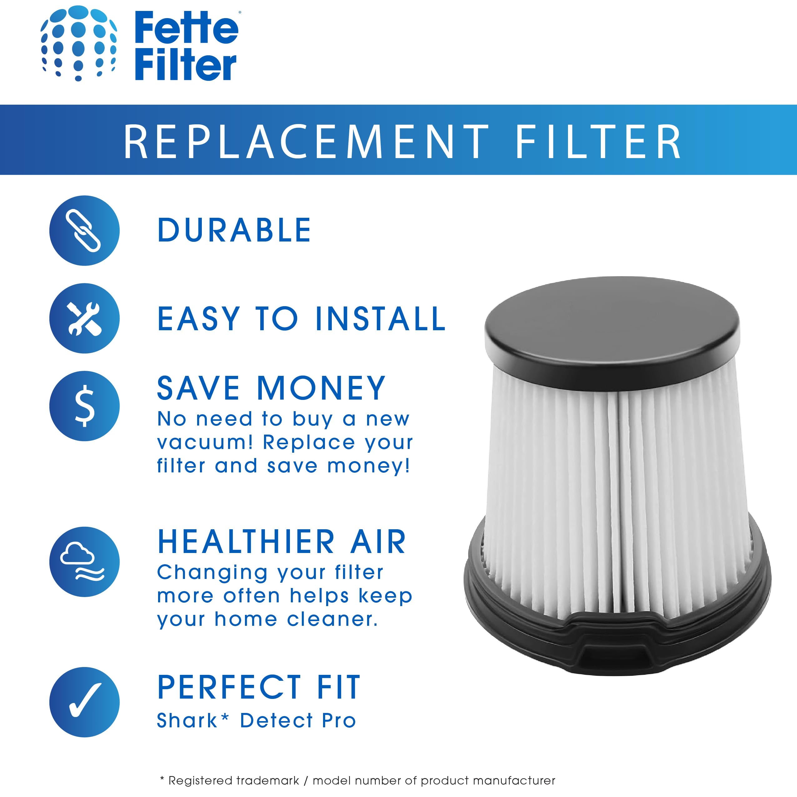Fette Filter - Filtro Hepa de repuesto XPRFIW1000 compatible con Shark IW1111 Detect Pro Wireless Stick Vacuum Hand Vac Pre-Motor Filter Part # XPRFIW1000 4 unidades.