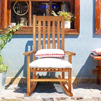LDAILY Moccha Outdoor Rocking Chair, Acacia Wood Frame, Porch Rocker for Garden, Lawn, Balcony, Backyard and Patio (1, Natural)