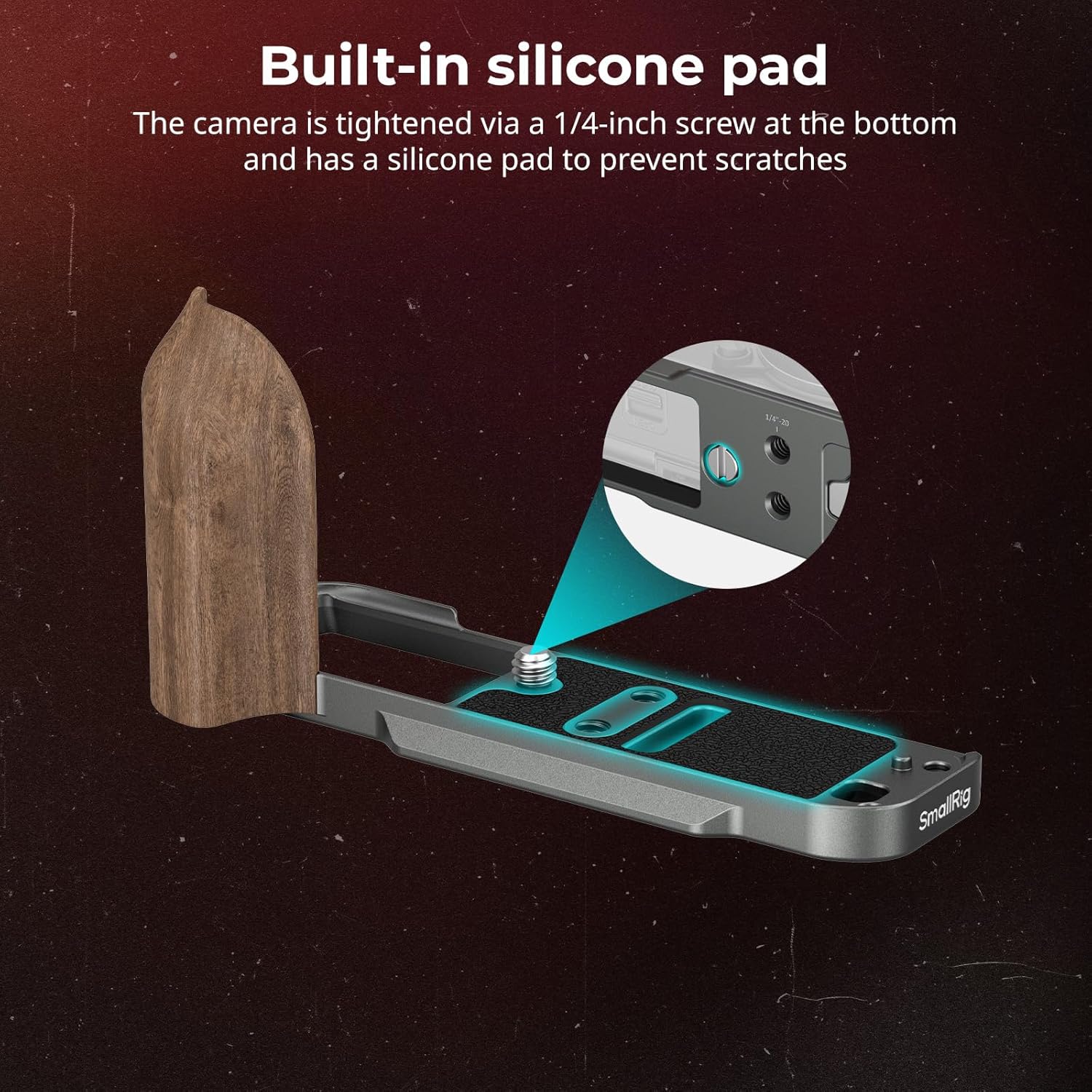 SMALLRIG X-T30 III L-Shaped Mount Plate with Wooden Handle for FUJIFILM X-T30 / X-T30 II/X-T30 III, Quick Release Plate for Arca, 1/4"-20 Threaded Hole, Shutter Button, Charcoal Silver-5668 - Image 6