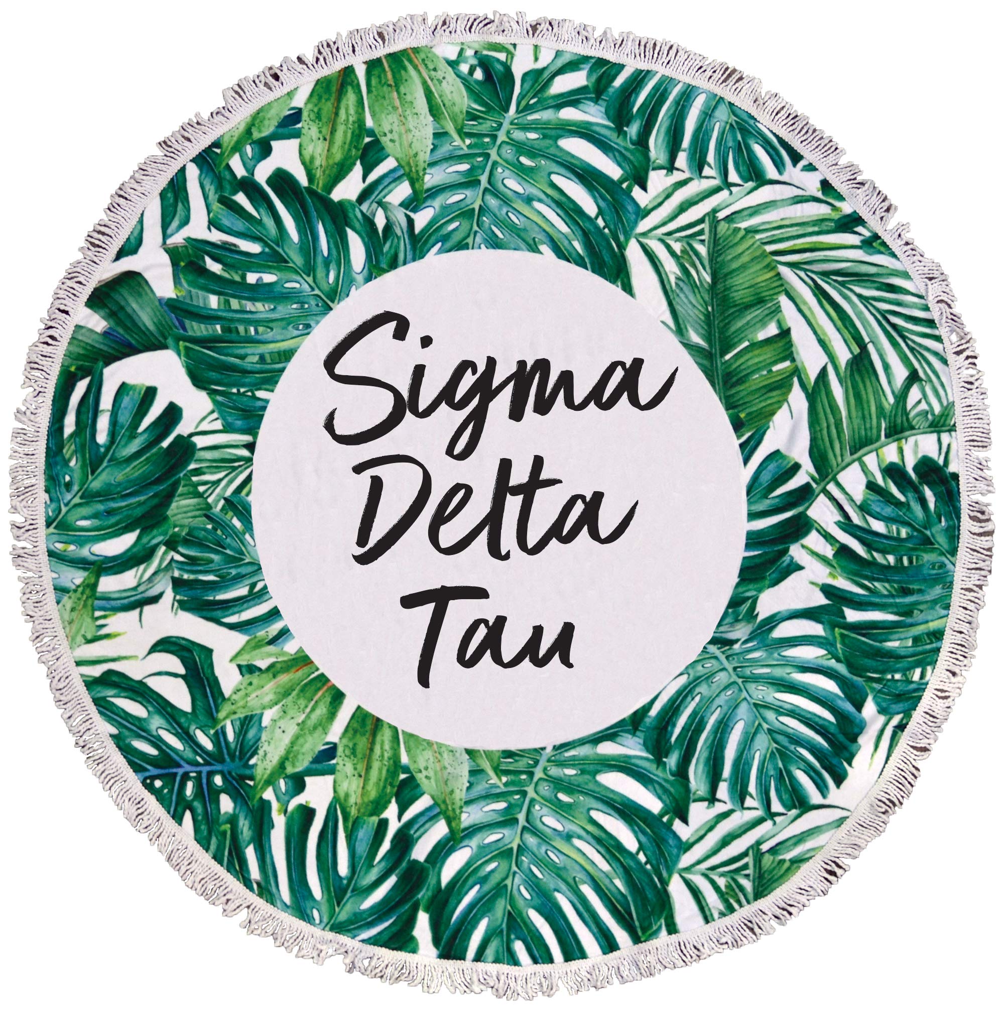 Sorority Shop Sigma Delta Tau Palm Design Round Beach Towel with Fringes - 60", Round Beach Blanket, Soft Microfiber, Lightweight and Durable SDT Beach Towel Blanket, Water Absorption, and Quick Dry