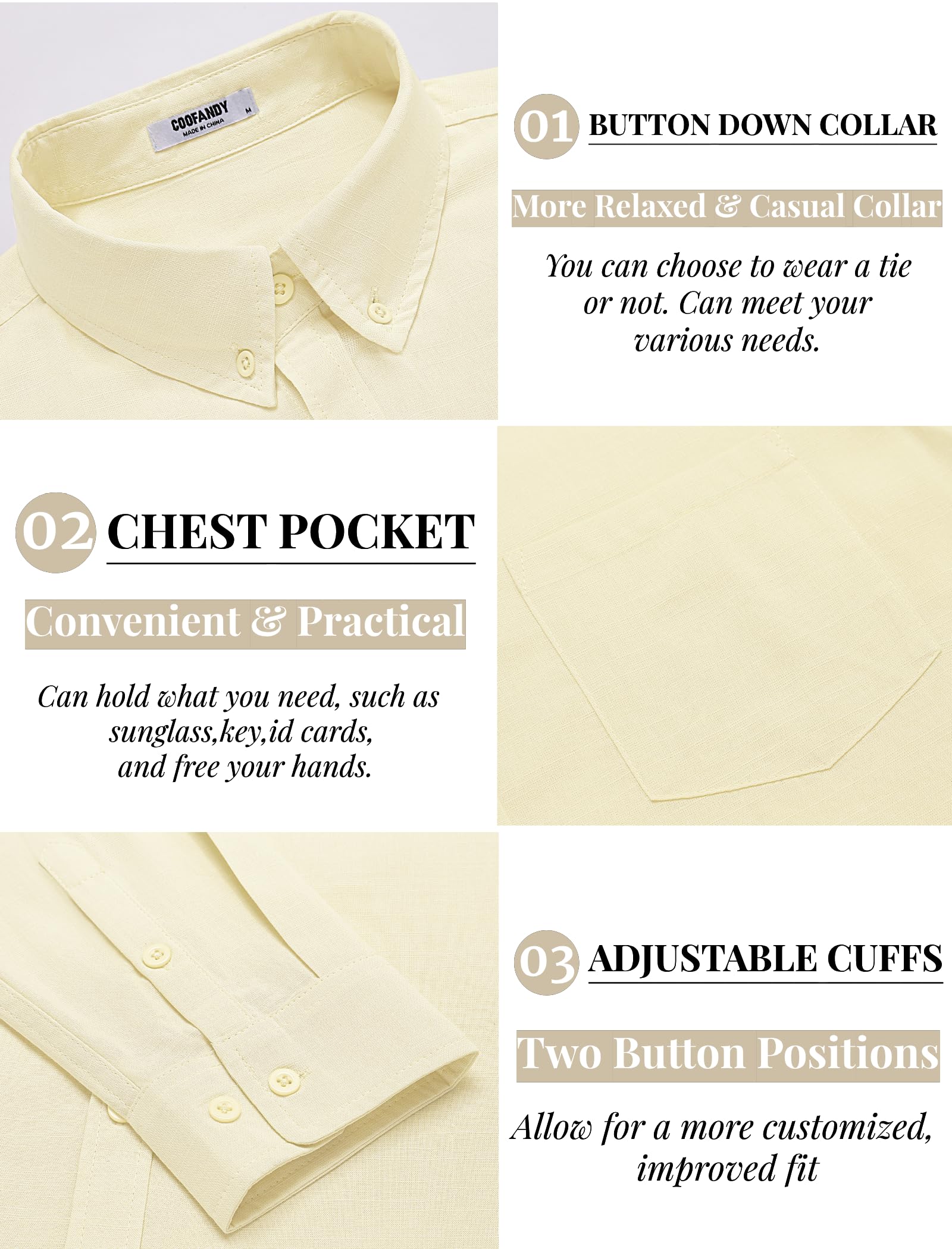 COOFANDY Men's Long Sleeve Buttons Down Shirts Casual Button Up Shirts Beach Linen Shirt Untucked Dress Shirt