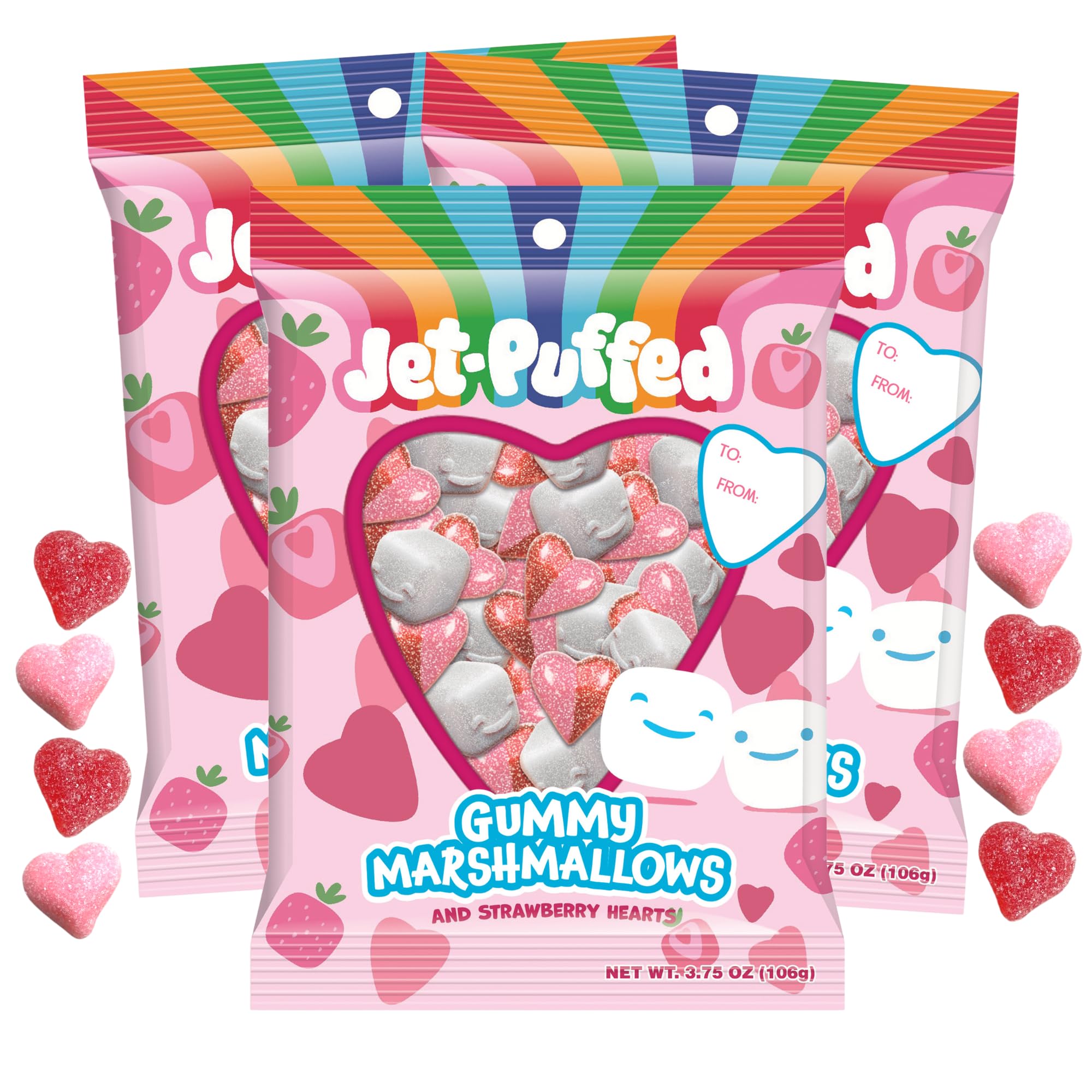 Sweetzo - Valentine's Marshmallow Candy Bundle, Heart Shaped Strawberry Flavored Gummies, 3.75 Ounces (Pack of 3)