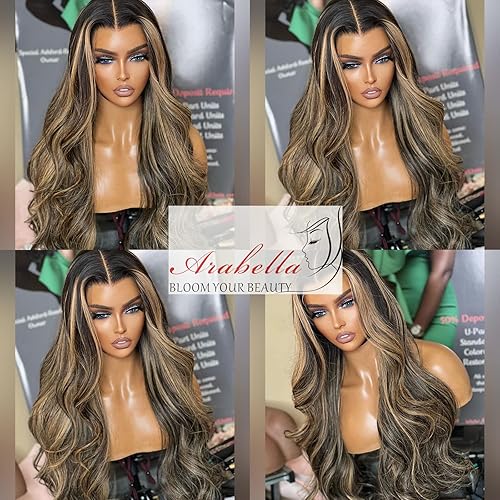 Miniatura 6 de Arabella - Peluca de cabello humano con encaje frontal de 24 pulgadas, 13 x 4, HD transparente 1B30, rubio miel, peluca de cabello humano