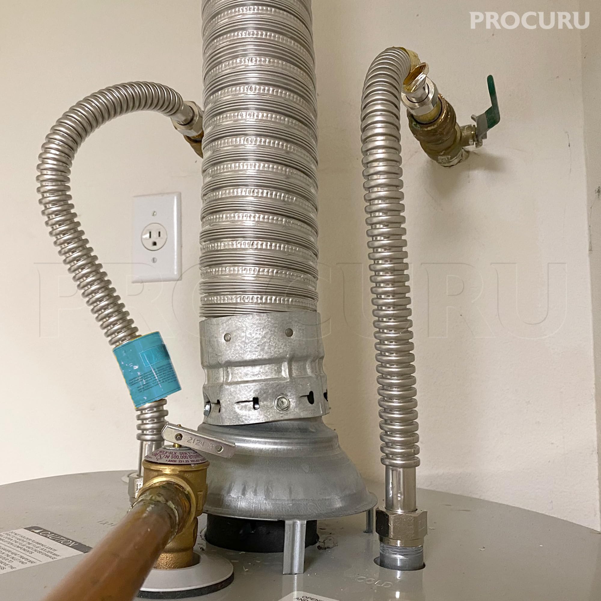 PROCURU Paquete de 2 conectores flexibles de calentador de agua de acero inoxidable de 3/4 pulgadas FIP x 18 pulgadas (1.5 pies), certificado seguro (6WAA18-2P)