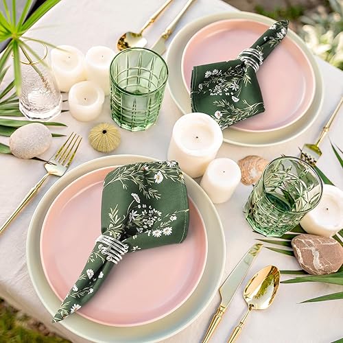 Miniatura 6 de Arquiel Servilletas de tela con estampado de margaritas, 100% algodón, 18 x 18 pulgadas, servilletas lavables para mesa de comedor, cocina, fiesta,