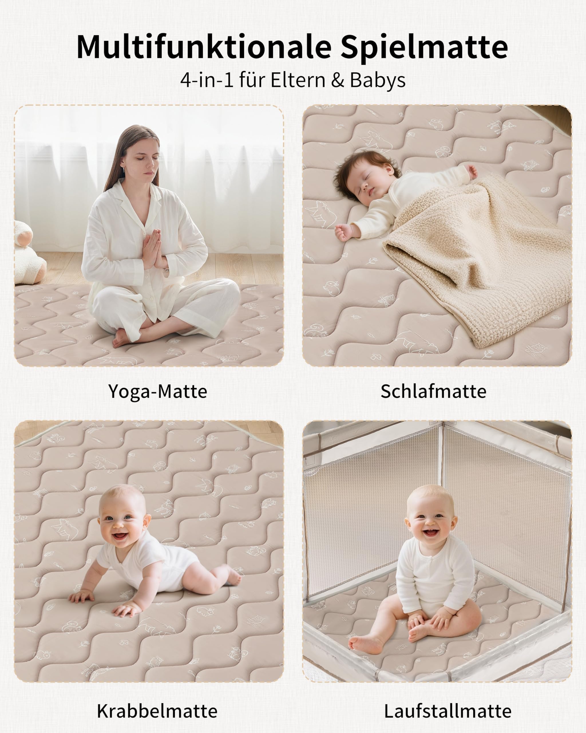 Fortella Krabbelmatte Baby Faltbar 120x120cm, Verdickte rutschfeste Krabbeldecke für Baby Schaumstoff, Spielmatte für Laufstall, Waschbare Spieldecke Kinderteppich Bodenmatte Babyzimmer (Waldbraun)