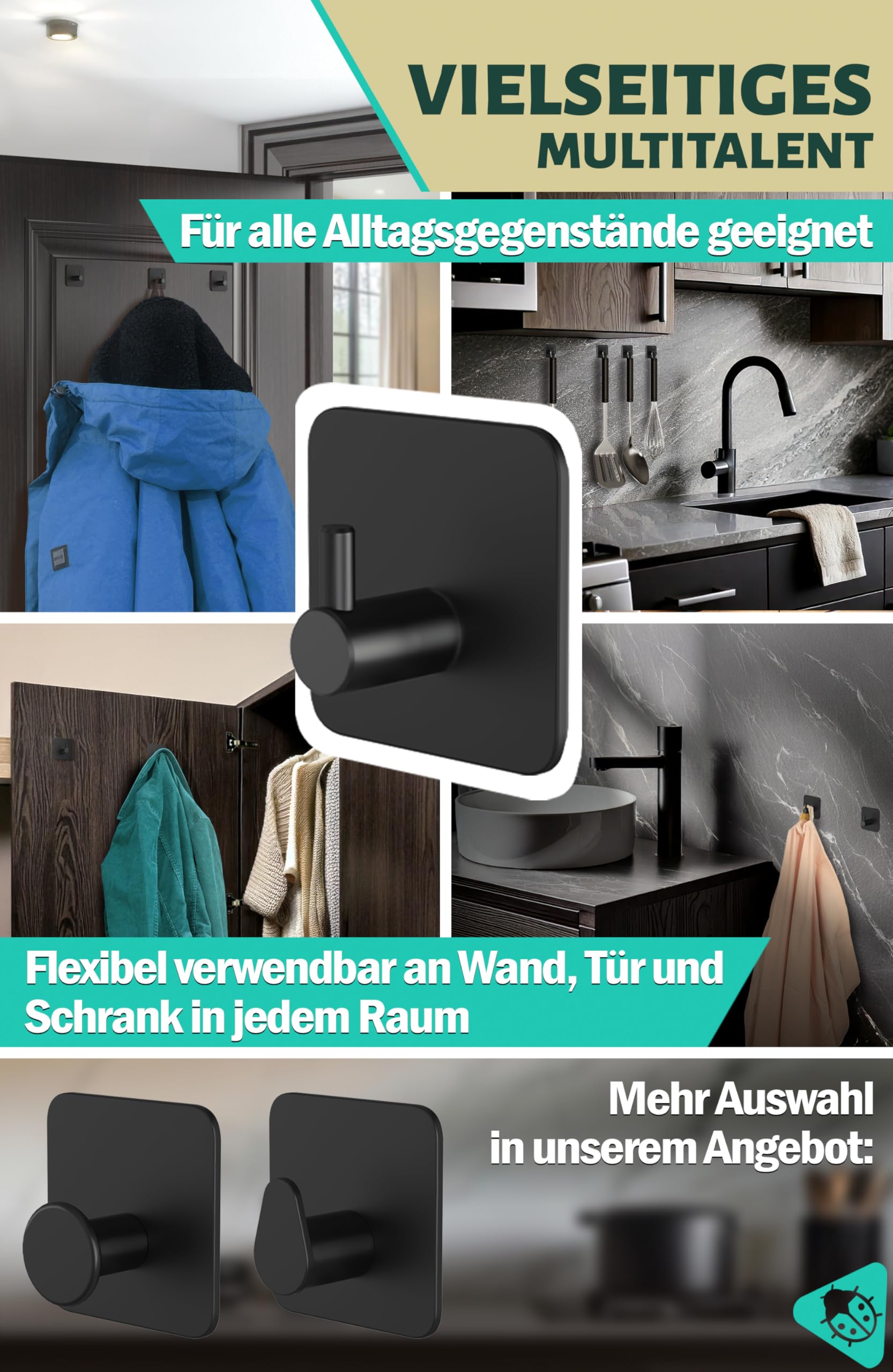 Menz Handdoekhouder zonder boren - set van 6 zelfklevende haken als handdoekhaak badkamer roestvrij staal, waterdichte haken zelfklevend, aantrekkelijke wandhaken, kleur: zilver Menz Handdoekhouder zonder boren - set van 6 zelfklevende haken als handdoekhaak badkamer roestvrij staal, waterdichte haken zelfklevend, aantrekkelijke wandhaken, kleur: zilver