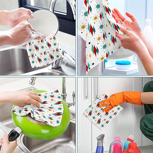 Miniatura 6 de Lebsitey Toallas de cocina modernas de mediados de siglo, 2 toallas de cocina absorbentes de diamante para cocinar, hornear, decoración del hogar,