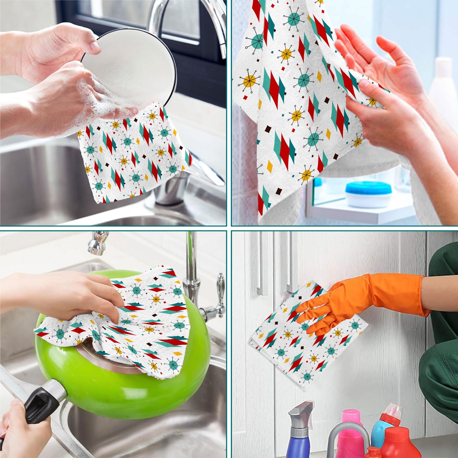 Lot De 2 Torchons De Cuisine, Doux Et Absorbants Du Milieu Du Siècle Des Années 50 – Torchons De Cuisine, Style Rétro, Style Ferme, Salle De Bain, Décoration D'intérieur (jaune, 40,6 X