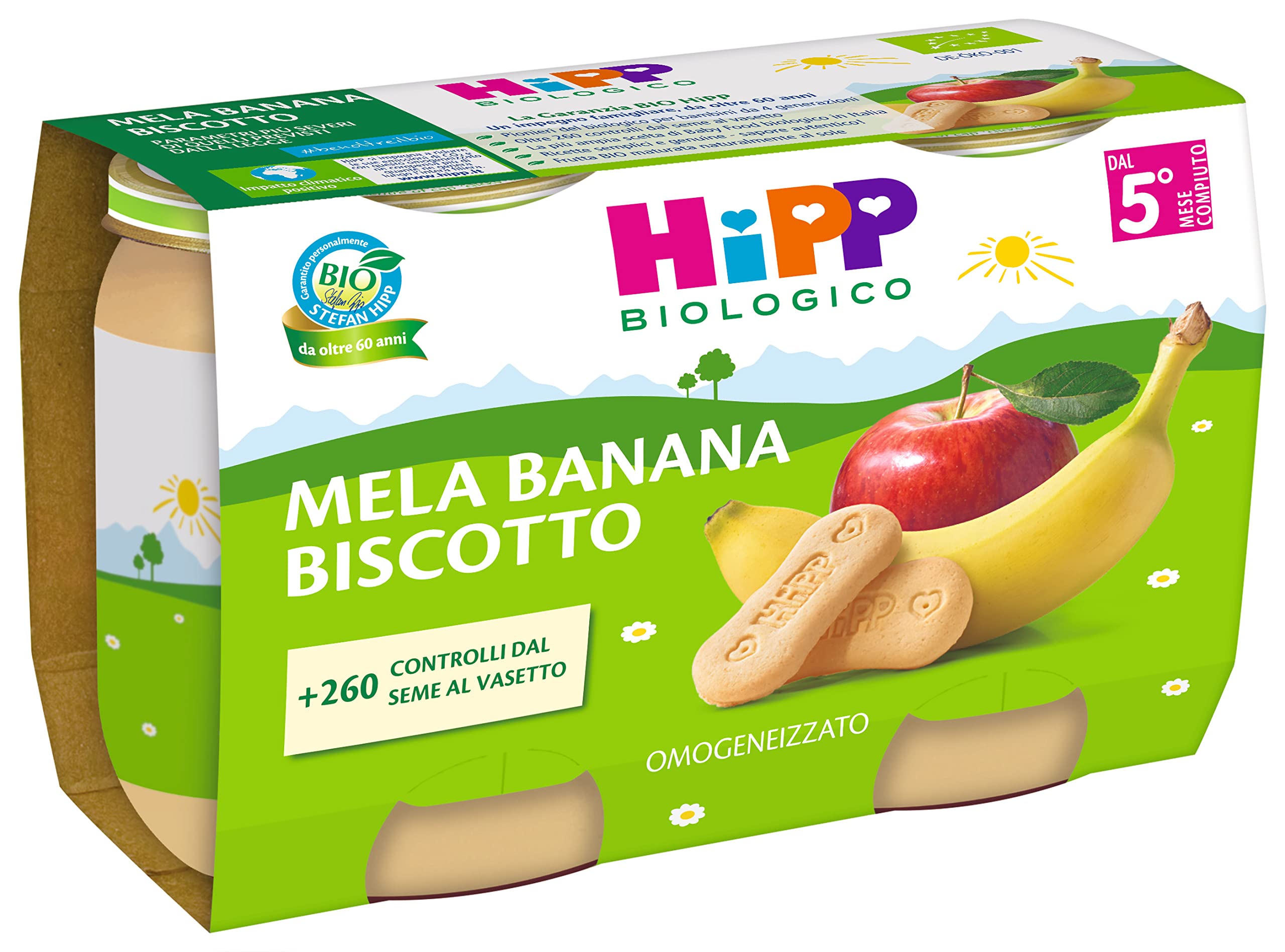 HiPP - Omogeneizzato Di Frutta, Gusto, 24 Vasetti Da 125 G, Mela, Banana E Biscotto, 3000 Grammo