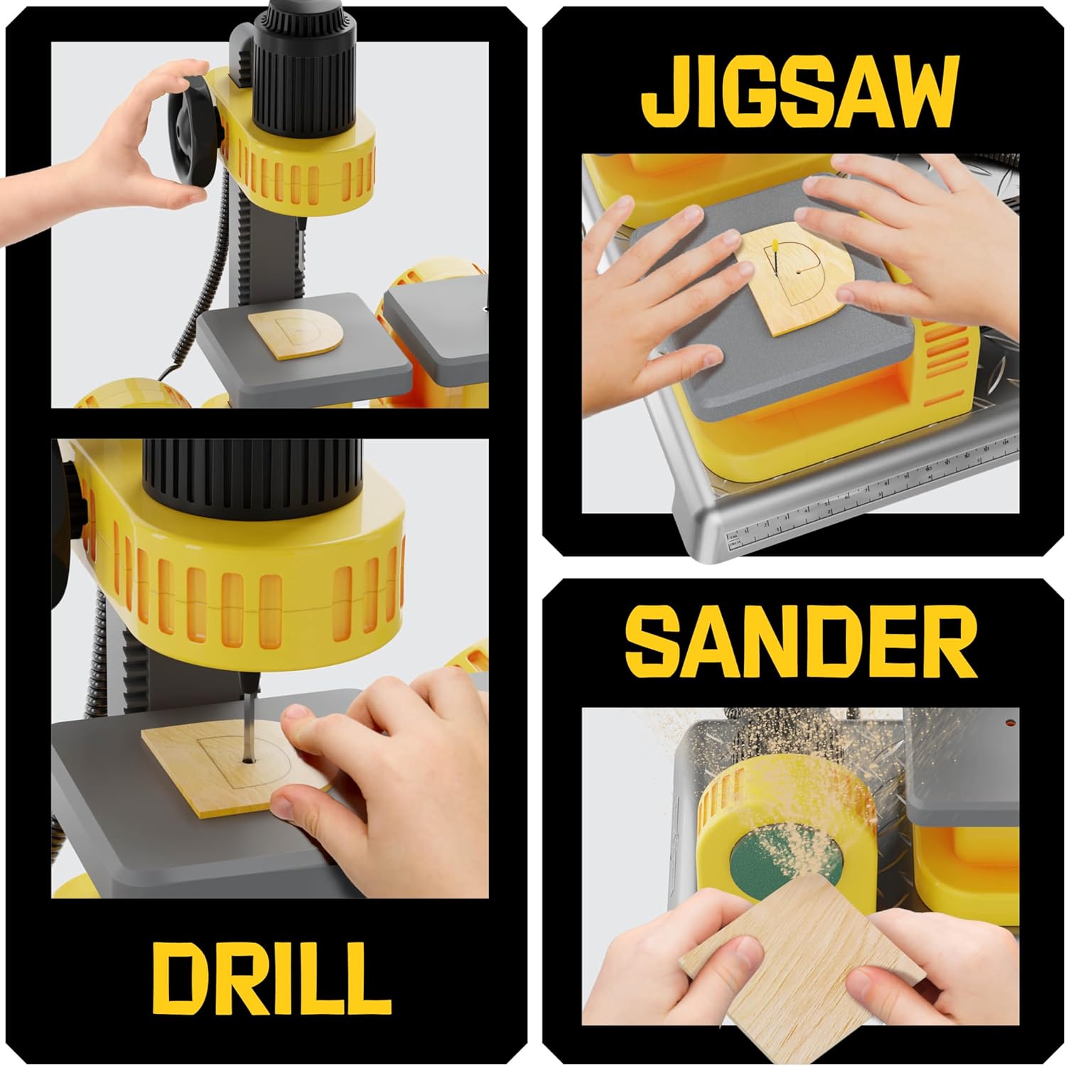 Dan&Darci 3-in-1 Woodworking Station for Kids - Wood Building Projects Kit for Boys - Real Construction Tools Sets - Boy Tool Set - Gifts Age 8 Year Old - Cool STEM Toys Kits Birthday Gift Ideas