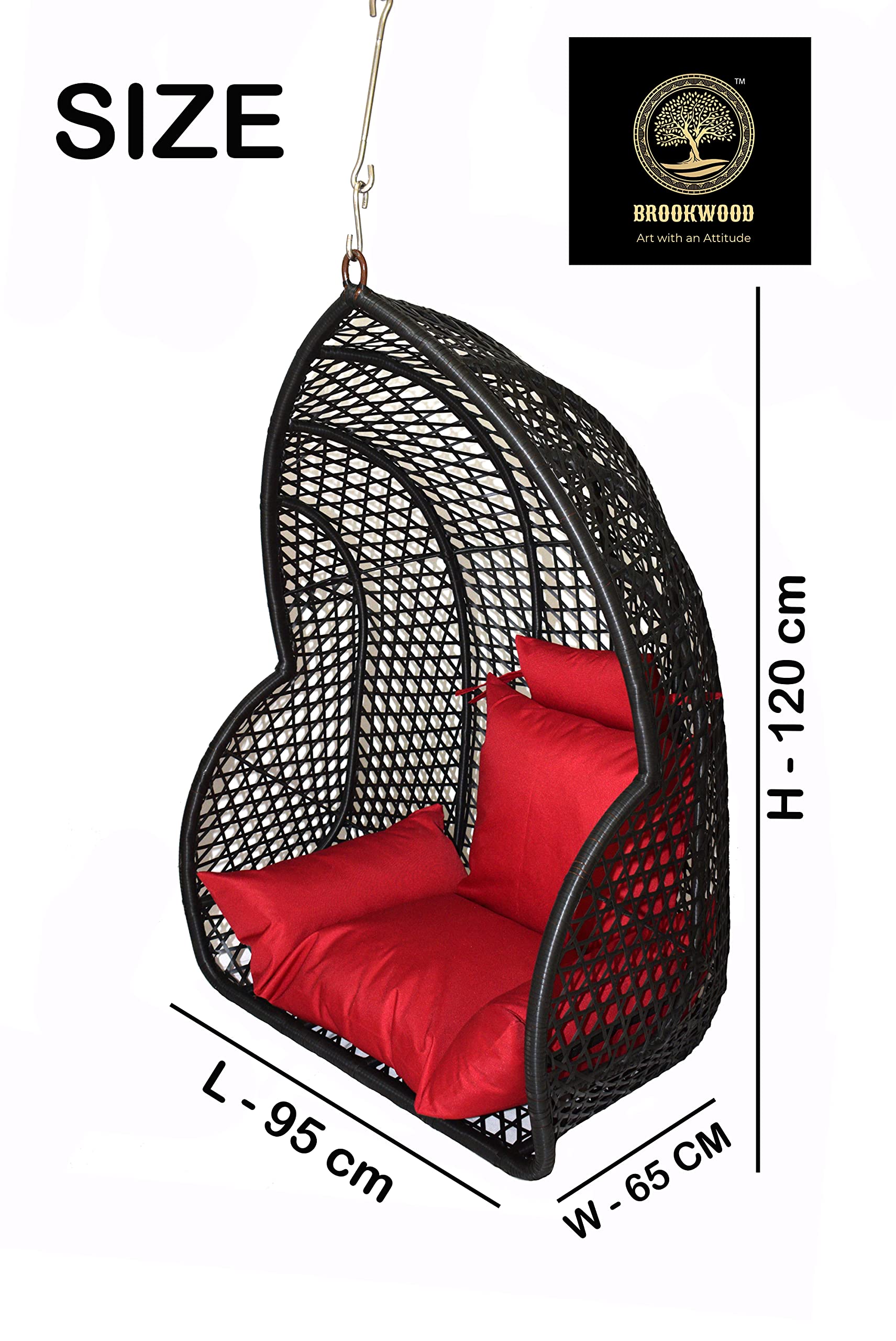BrookWood - Outdoor Furniture Swing Chair - Black Color with RED Cushions 3