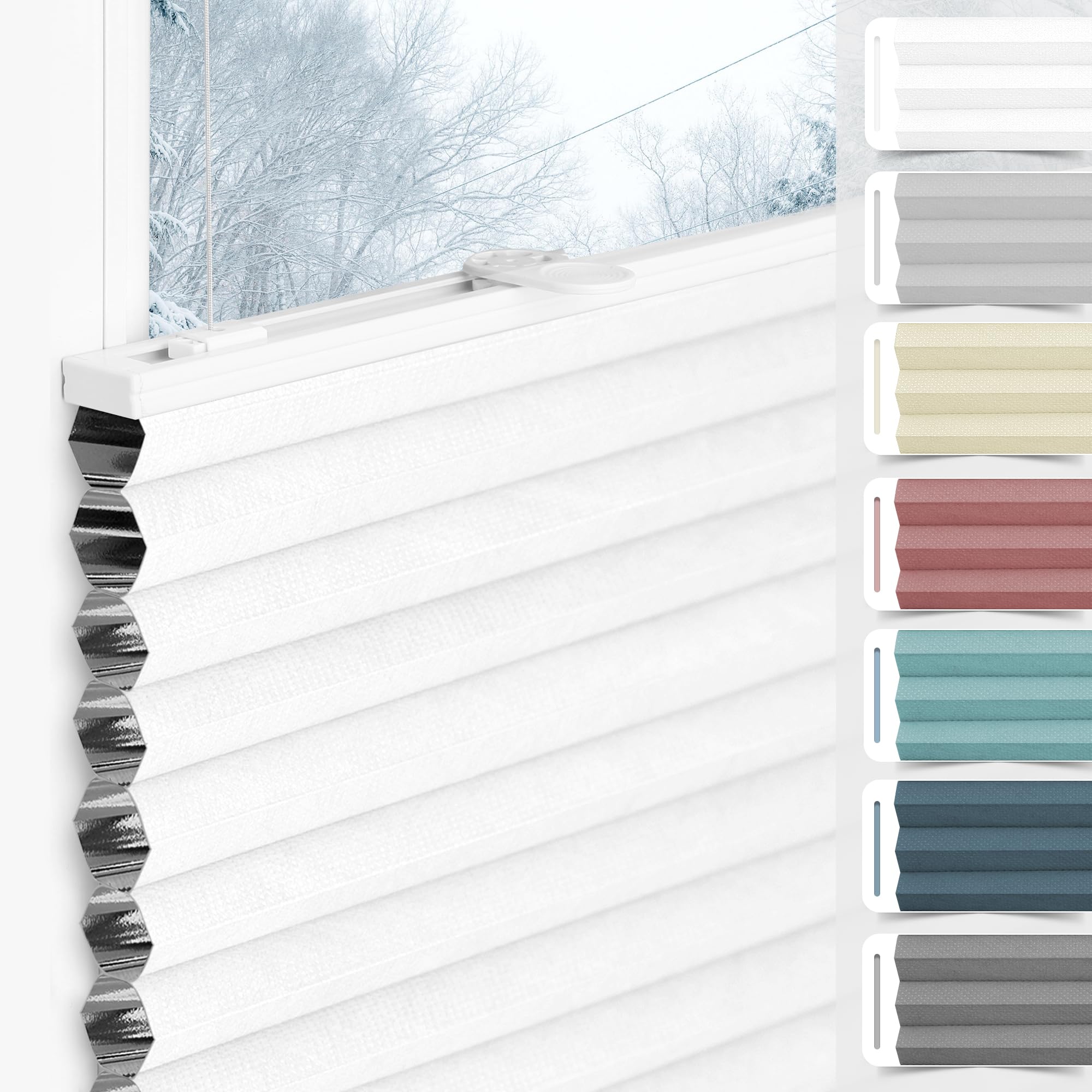 bobodeco Wabenplissee Plissee ohne Bohren Verdunkelung Klemmfix Thermo Verdunklungsplissee, Weiß-Weiß 55x190 cm(BxH), 100% Verdunkelnd & Sicht- & Schallschutz, Wärmeisolierung für Fenster & Tür
