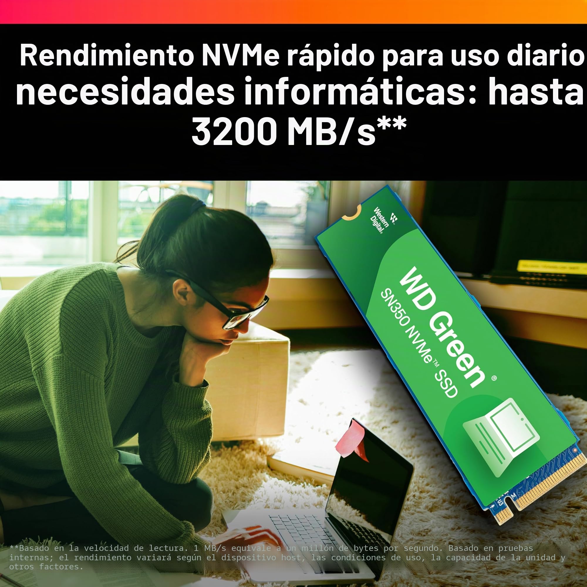 WD Green SN350 1TB NVMe Internal SSD Solid State Drive - Gen3 PCIe, QLC, M.2 2280, Up to 3,200 MB/s