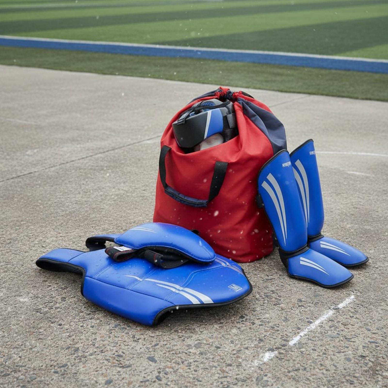 rockible 5 Pezzi Attrezzatura da Allenamento Combattimento Kit Protezioni Arti Marziali Casco Corpetto Parastinchi Parafianchi in PU con Imbottitura EVA Spessa