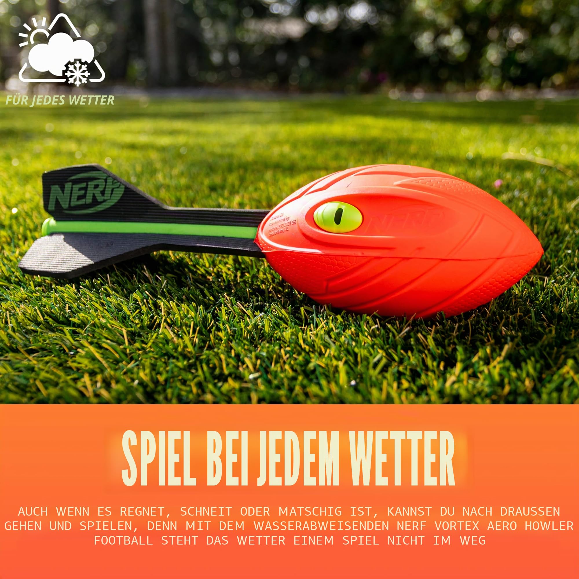 NERF Vortex Aero Howler Foam Ball – Classic Long-Distance Football -- Flight-Optimizing Tail -- Hand Grip – Indoor and Outdoor Fun