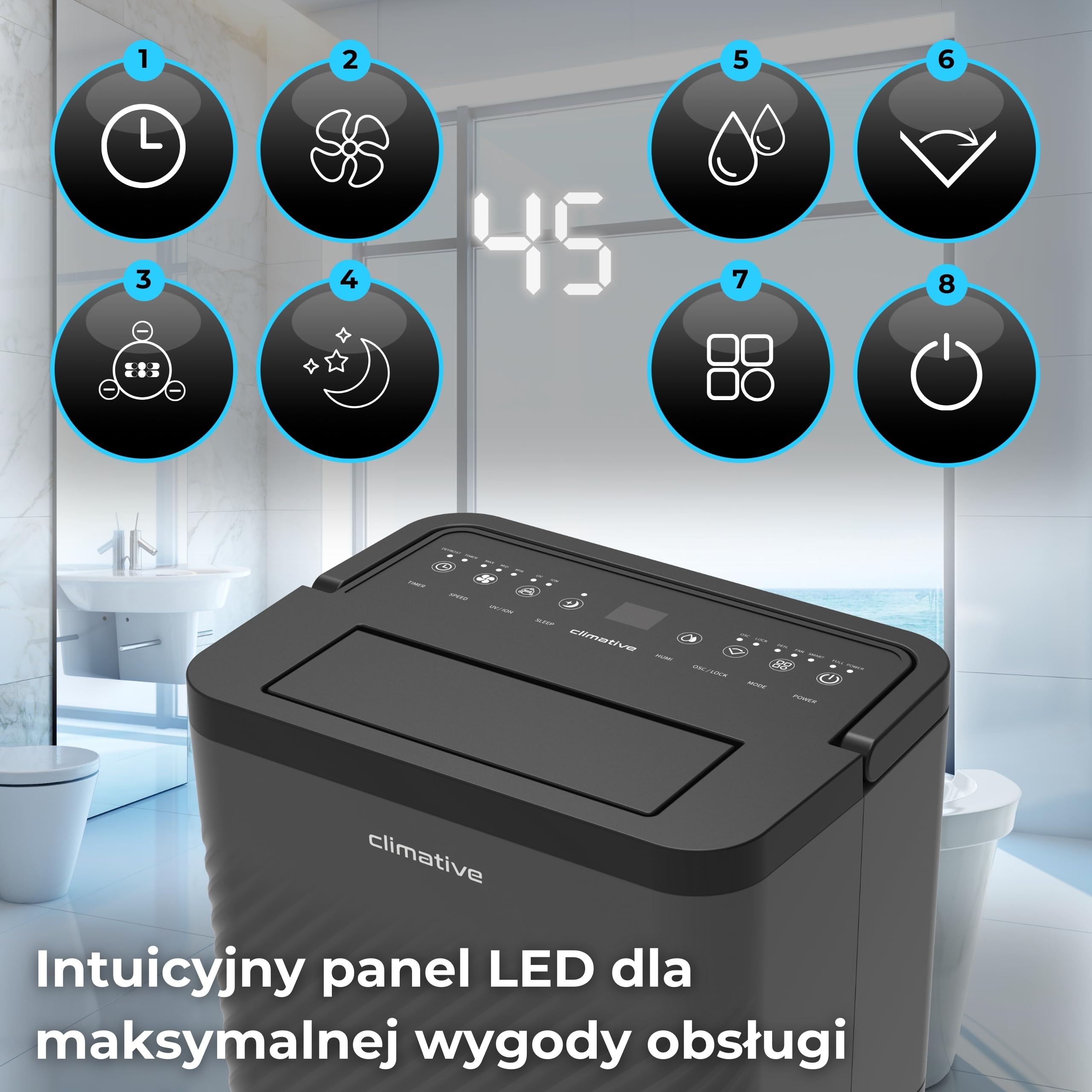 elektryczny osuszacz powietrza 12 l/24 h z filtrem HEPA i węglowym, WiFi Smart Home, oczyszczacz powietrza Nexi ION UV, osuszacz powietrza do domu, mieszkania, łazienki i salonu do 20 m²