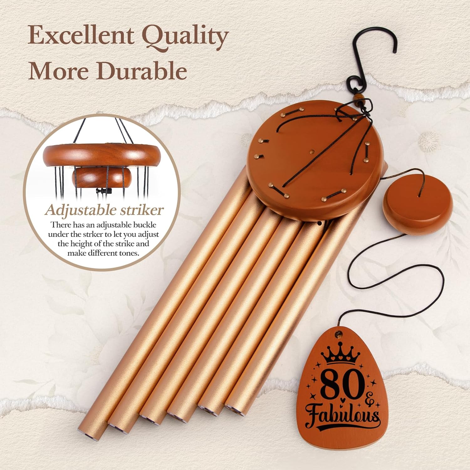 Birthday Gifts for Women, 80th Birthday Gifts Wind Chimes, Happy 80 Years Old Gift for Women Friendship, Best Friends, Coworker, Sister, Mom, Wife, Female, Best Gift Ideas-Lagre 36'' - Image 6