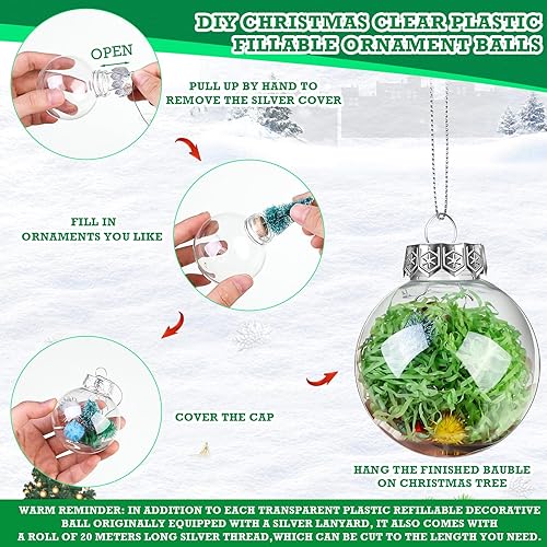 Miniatura 5 de 50 adornos de plástico transparente con tapa y cuerda para colgar, esferas rellenables de Navidad para manualidades, árbol de Navidad, fiesta, boda,