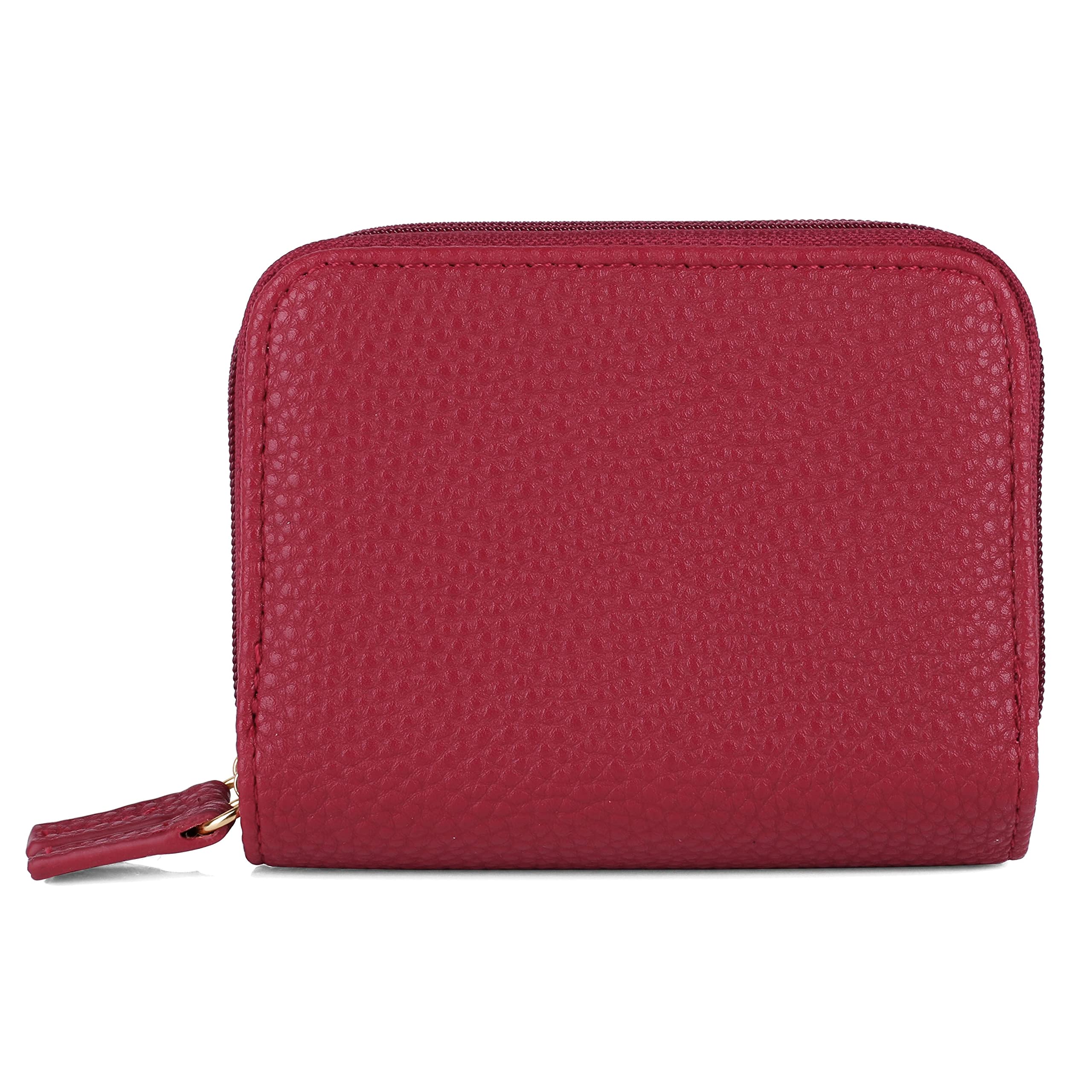 Julia Buxton Solid Pebble Vegan Leather Wizard Wallet with RFID Blocking, Pik-Me-Up®, Zip-Around, Multiple Card Slot Storage,Red
