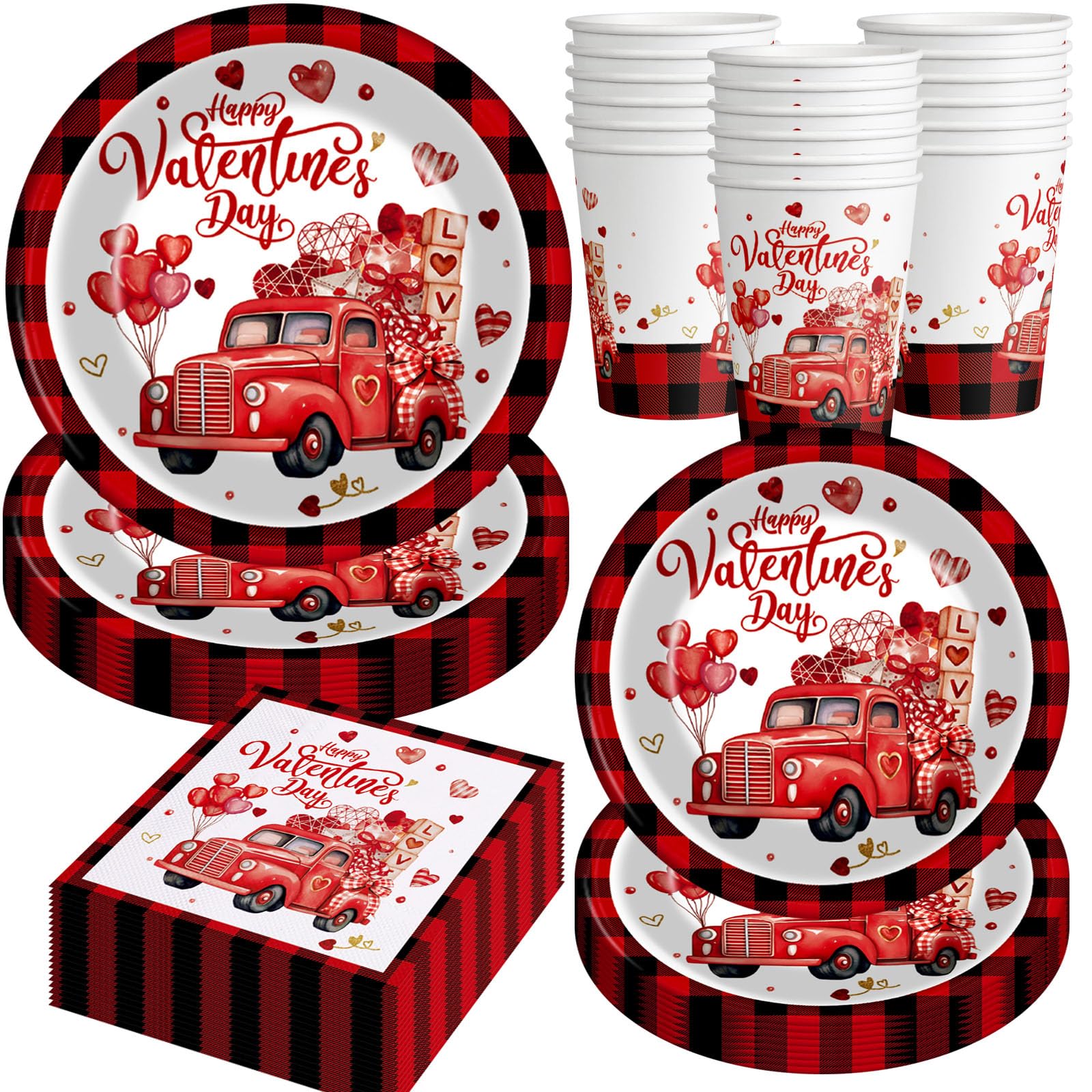 Valentines Day Party Supplies, Valentines Day Plates and Napkins Sets Valentines Day Decorations Tableware Include 40 Plates + 20 Napkin + 20 Cups for 20 Guest