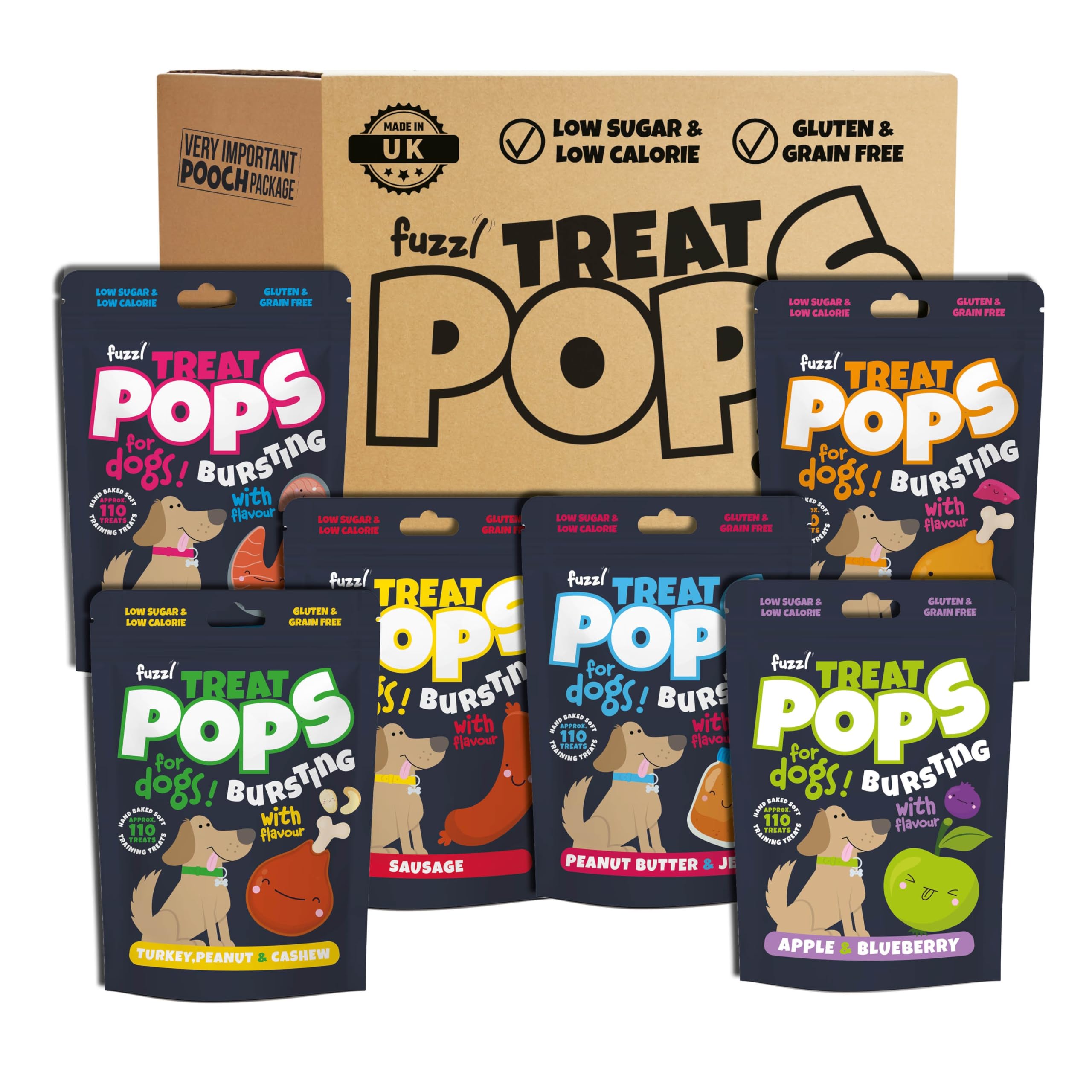 Fuzzl Treat Pops Natural Dog Treats Variety Pack 6 x 100g, Soft Baked Grain Free Dog Chews Biscuits