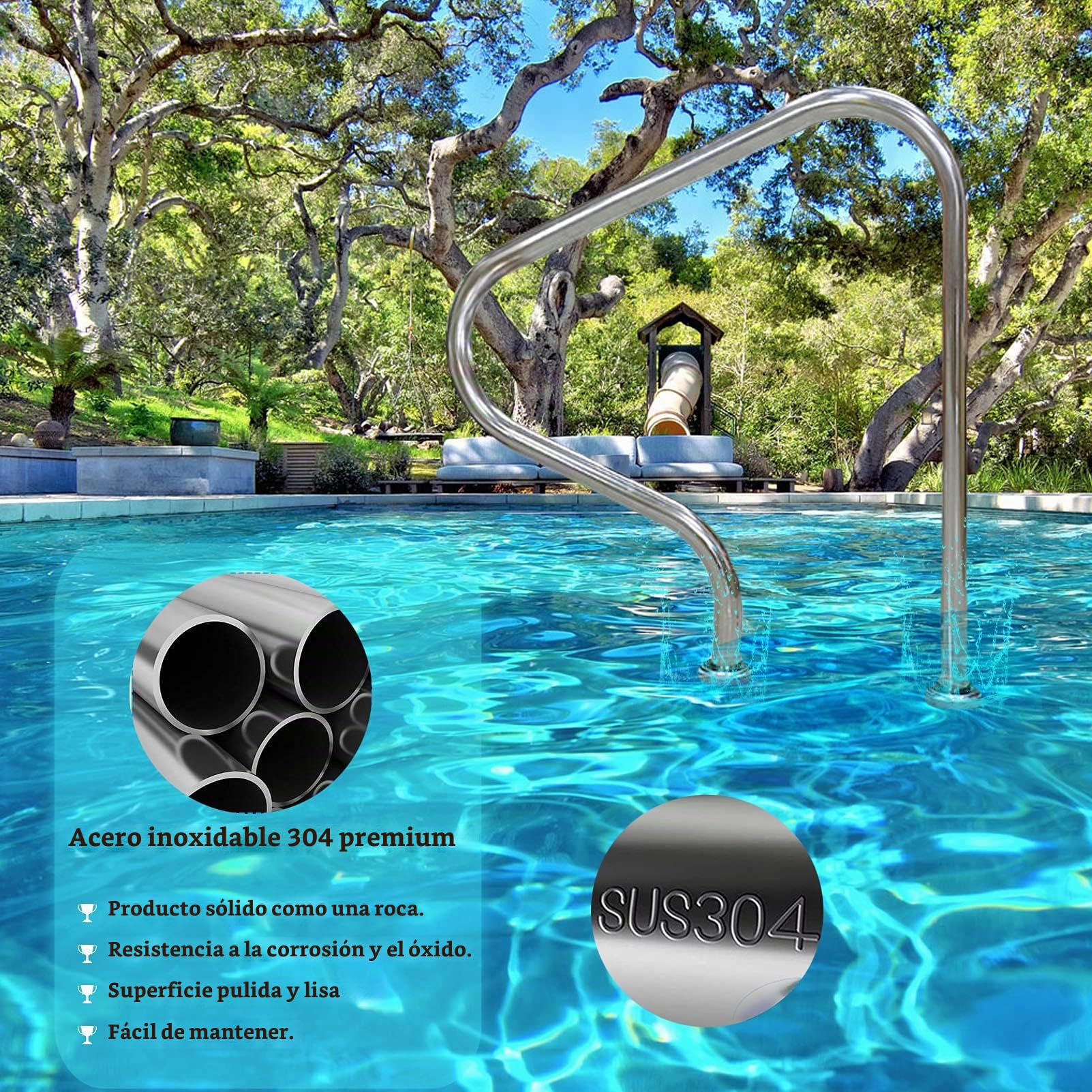 PINFU Barandilla para Piscina Barandilla de fácil Montaje con Placa Base, barandilla de Acero Inoxidable 304 para Escalera de Piscina Barandilla para Piscina | Acero Inoxidable 304, Resistente a la corrosión, Placa base estable, Para escaleras de piscina,