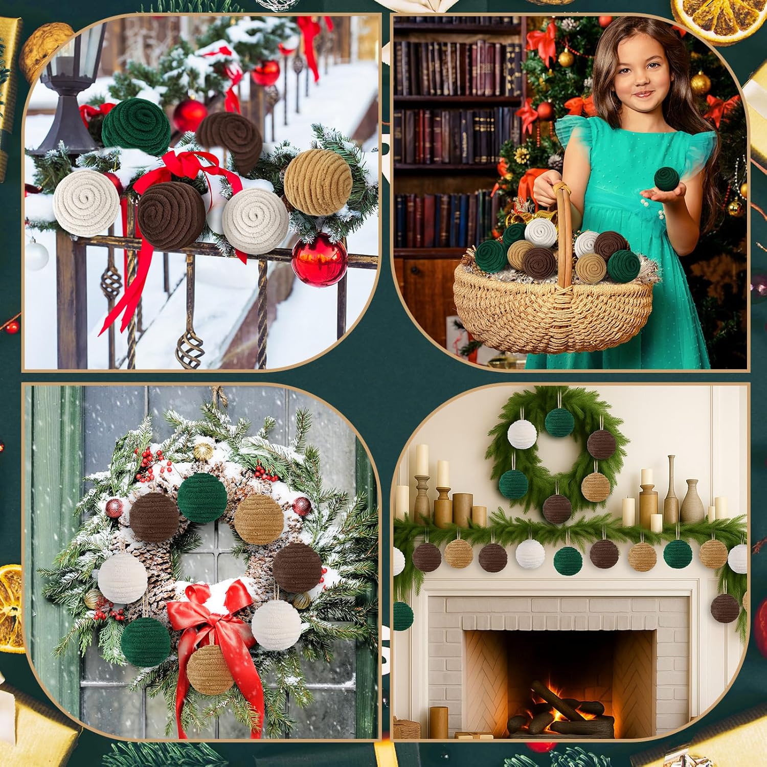 16 Pcs 2.36 Inches Neutral Christmas Balls Ornaments Rustic Boho Brown Taupe Pine Green Hanging Balls Ornaments Modern Farmhouse Christmas Decor for Xmas Tree Bowl Basket Vase Fillers