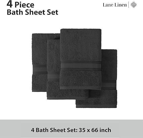 Miniatura 4 de LANE LINEN Juego de 4 toallas de baño de algodón grandes, de secado rápido, sin torsión, súper suaves, altamente absorbentes, color negro