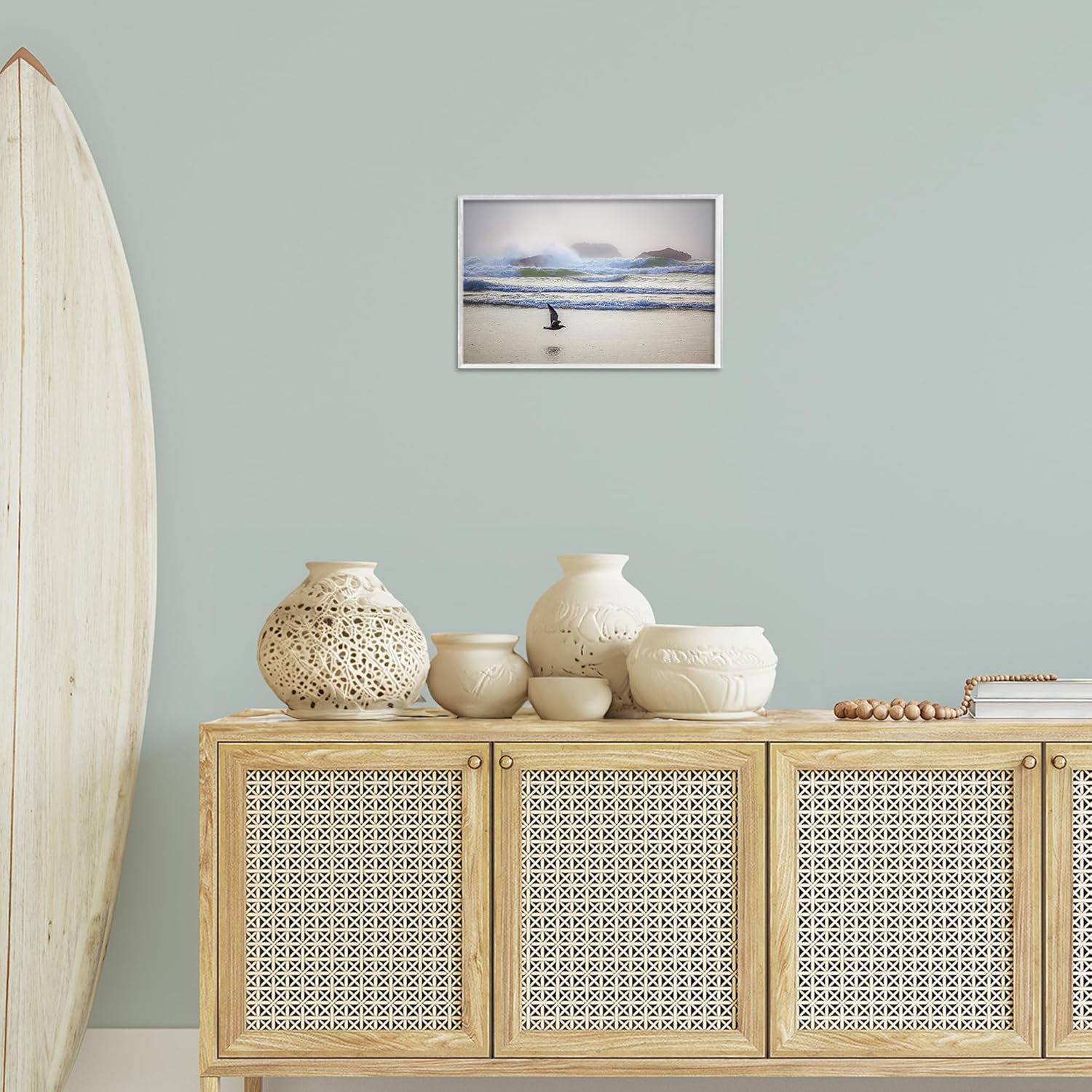 Stupell Industries Flying Low over Shore Framed Giclee Wall Art Design by Marty Hulsebos, White Framed, 18 x 12