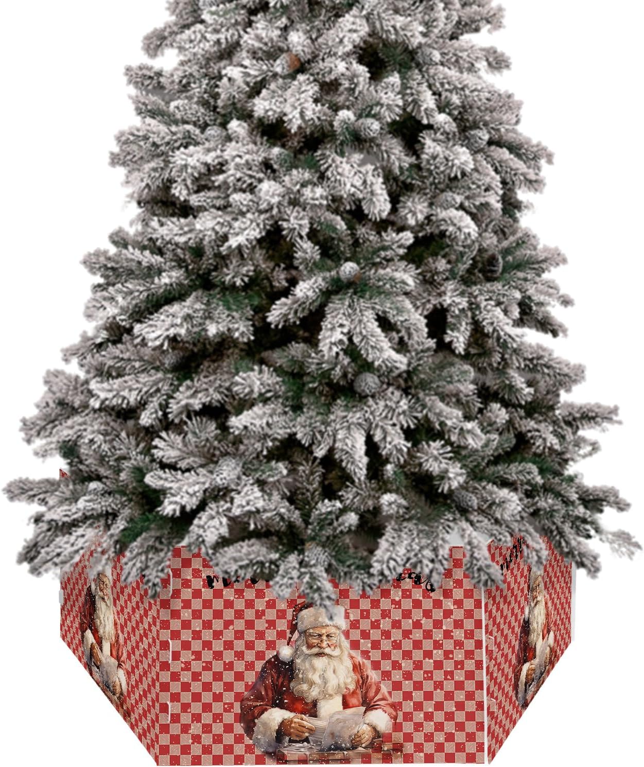 Christmas Tree Collar 4PCS-14.5"x 10", Christmas Tree Ring Merry Christmas Red Truck Load Gnome and Xmas Tree Green Plaid Christmas Tree Stands Skirts Base Covers for Xmas Holiday Home Decor