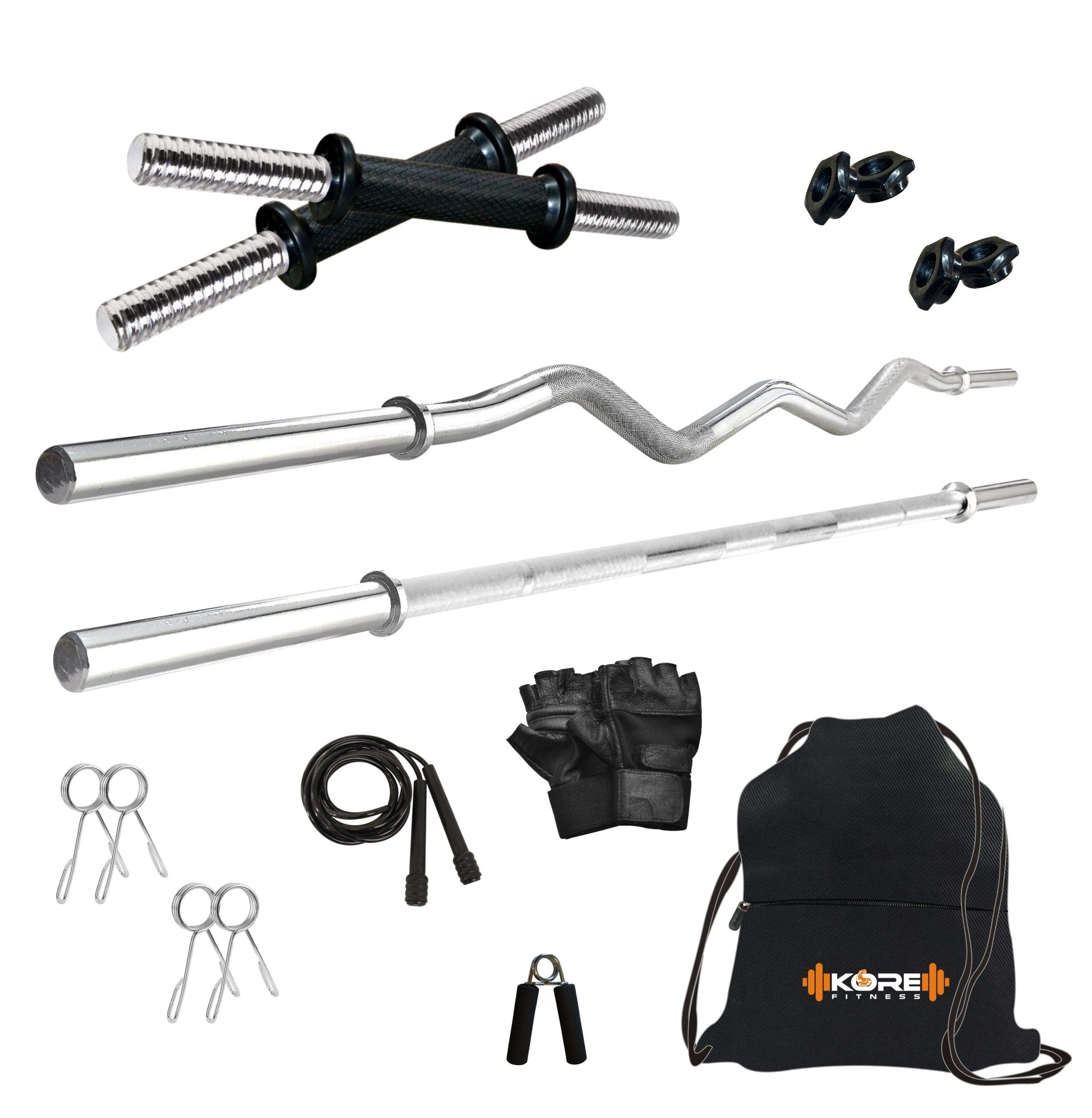 Kore 3 Ft Plain Rod + 3 Ft Curl Rod Chrome Plated and One Pair of Dumbell Rods (14 inches) with Gym Accessories (B089F7Z8TD) Amazon Price History, Amazon Price Tracker